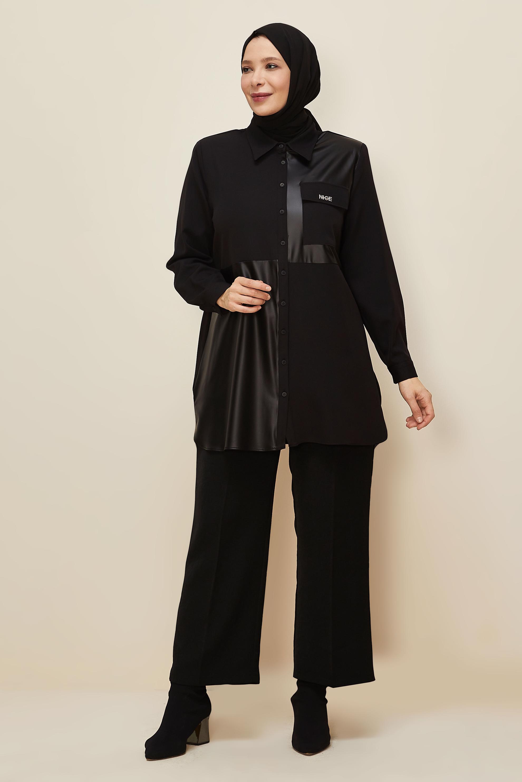 Vêtements hijab NOIR TUNIQUE COL CHEMISE 20864