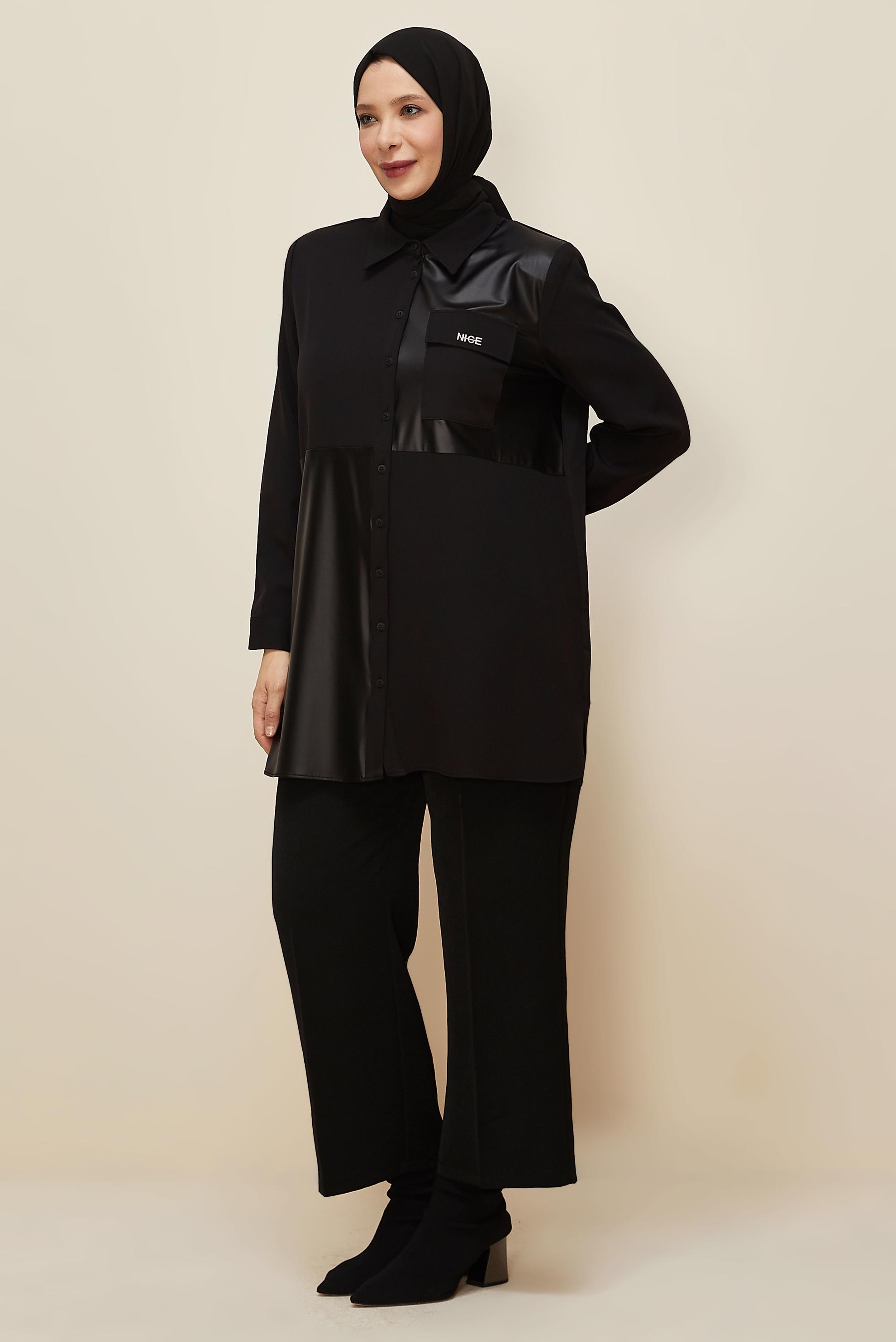 Vêtements hijab NOIR TUNIQUE COL CHEMISE 20864