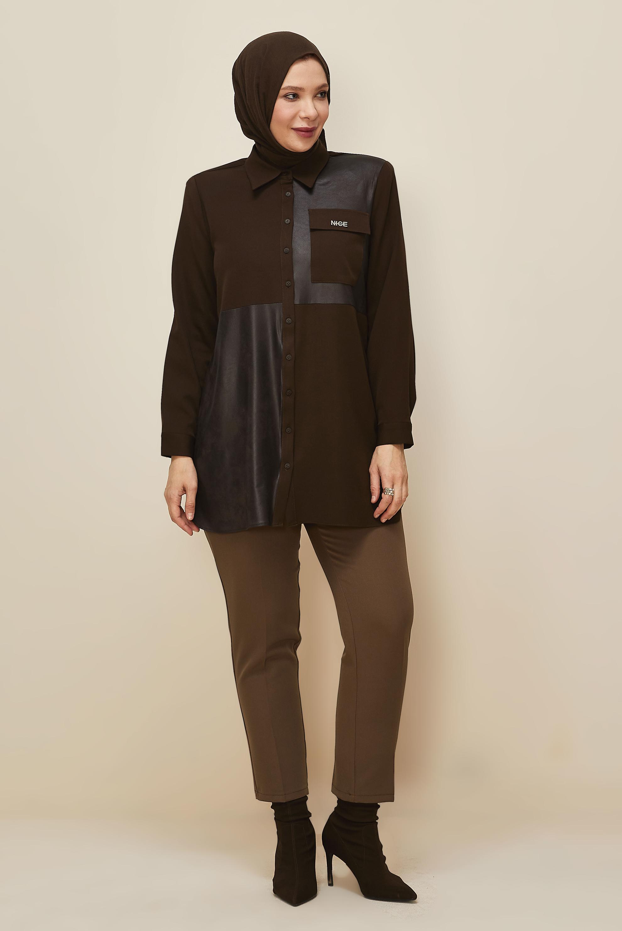 Vêtements hijab BRUN TUNIQUE COL CHEMISE 20864