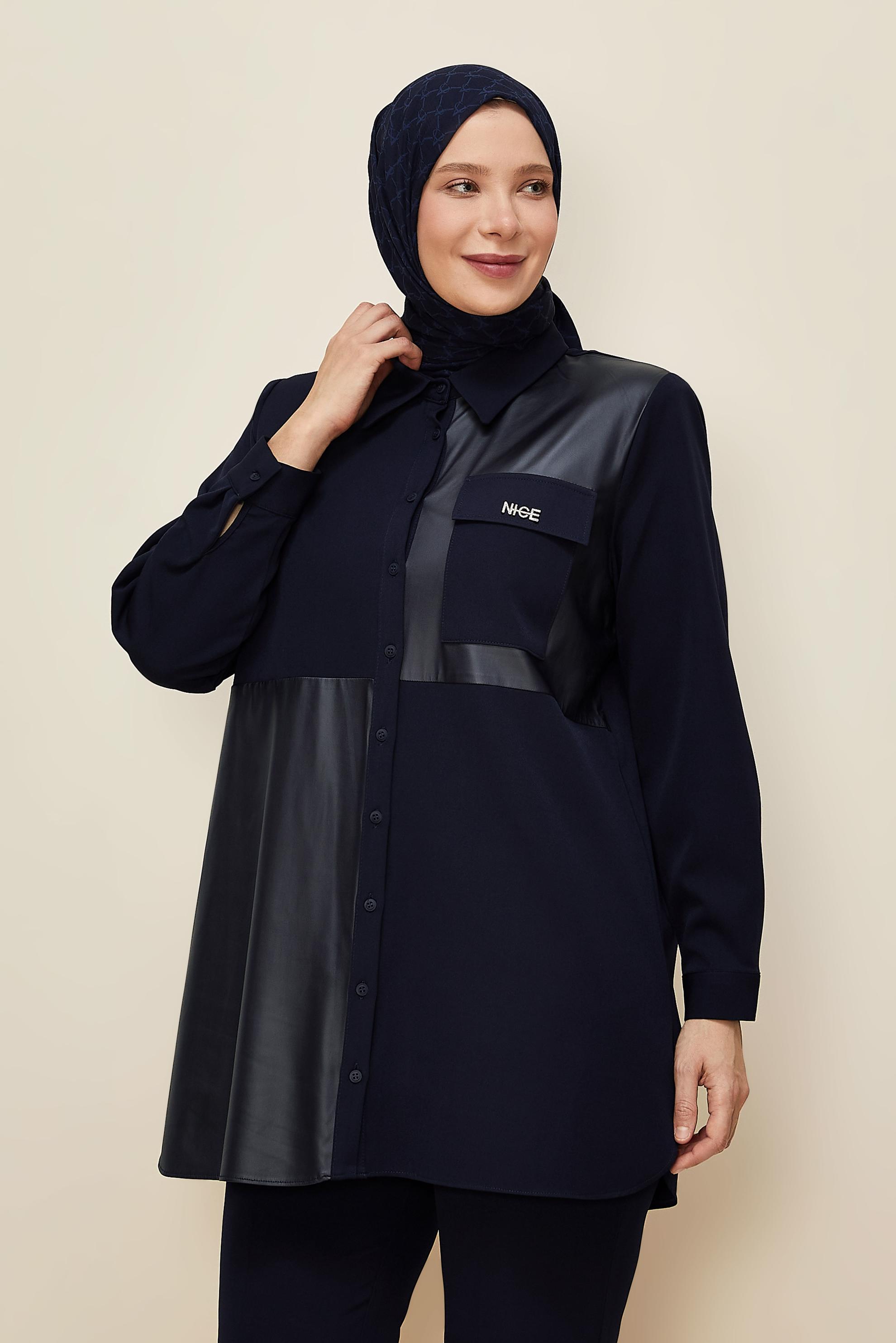 Vêtements hijab BLEU MARINE TUNIQUE COL CHEMISE 20864