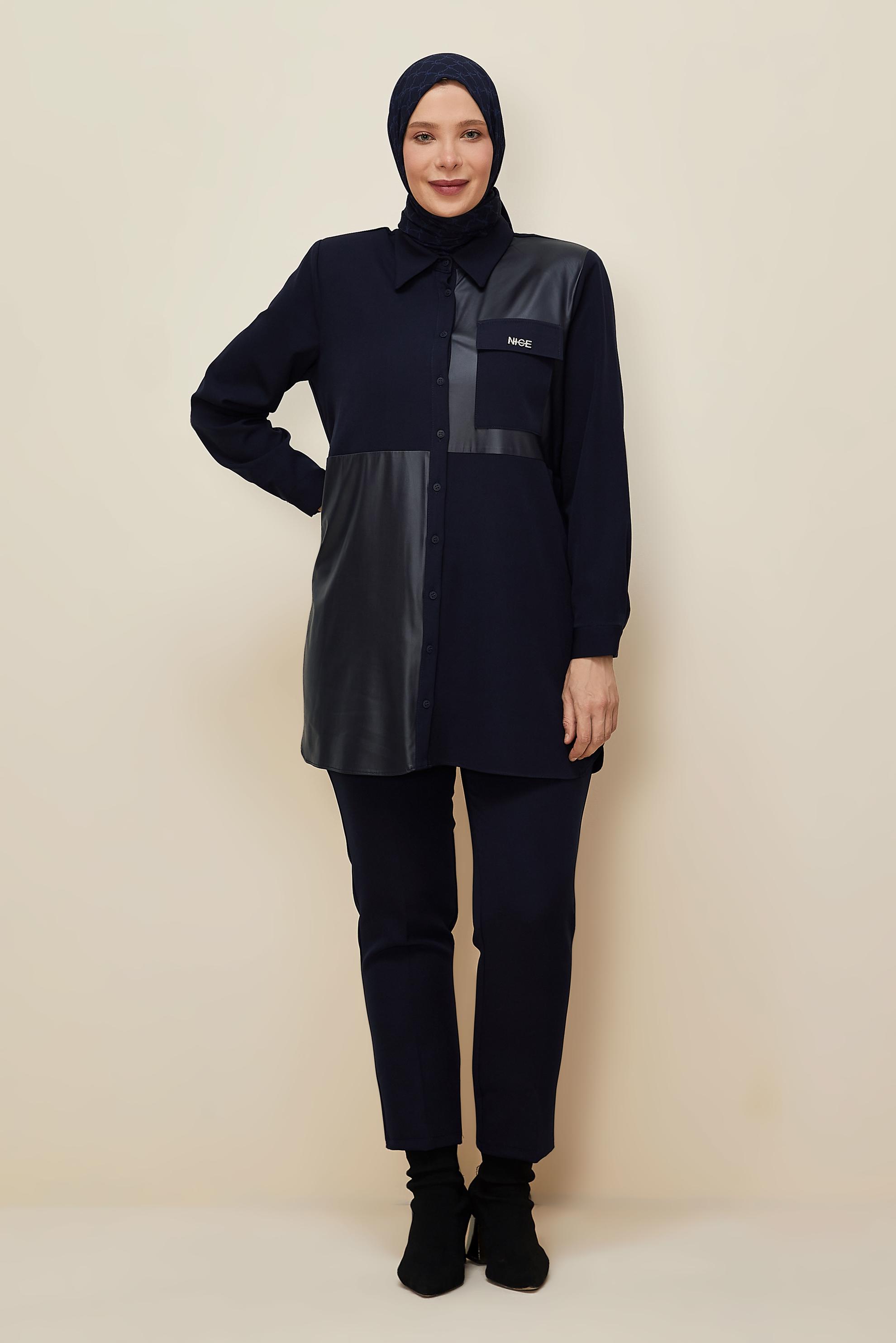 Vêtements hijab BLEU MARINE TUNIQUE COL CHEMISE 20864