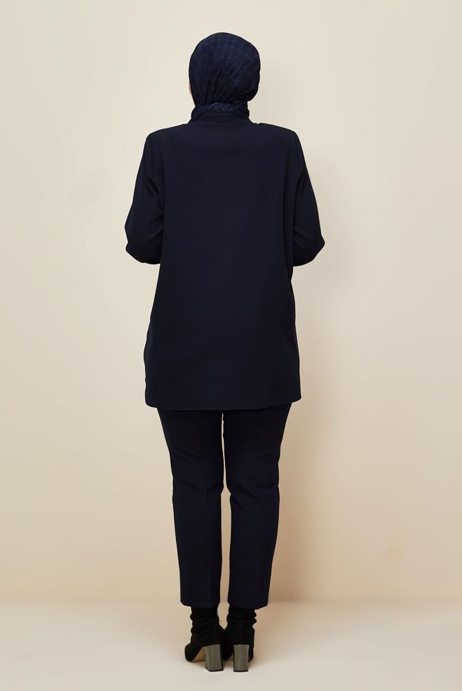 Vêtements hijab BLEU MARINE TUNIQUE COL CHEMISE 20864 - ALVİNA