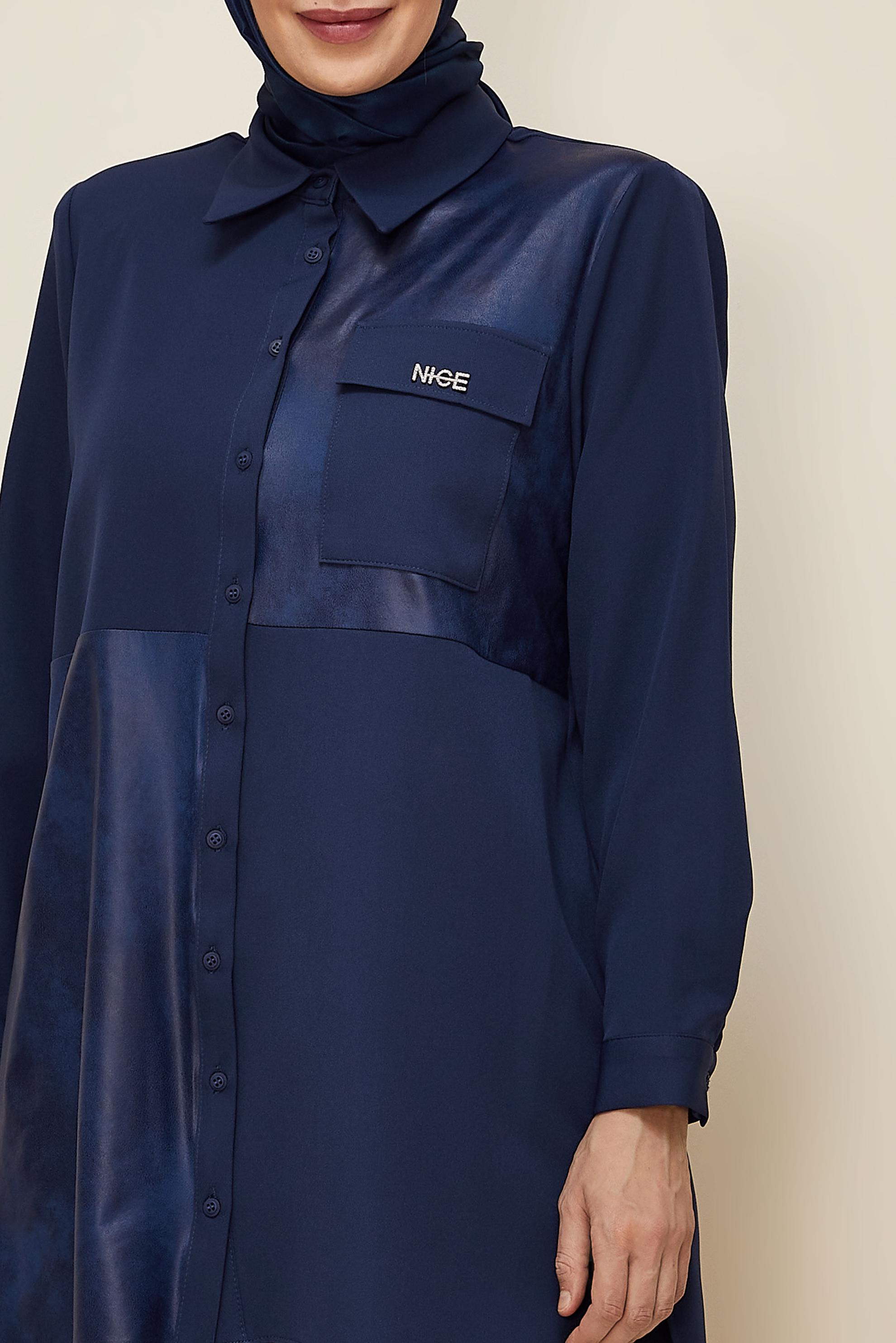 Vêtements hijab BLEU MARINE TUNIQUE COL CHEMISE 20864