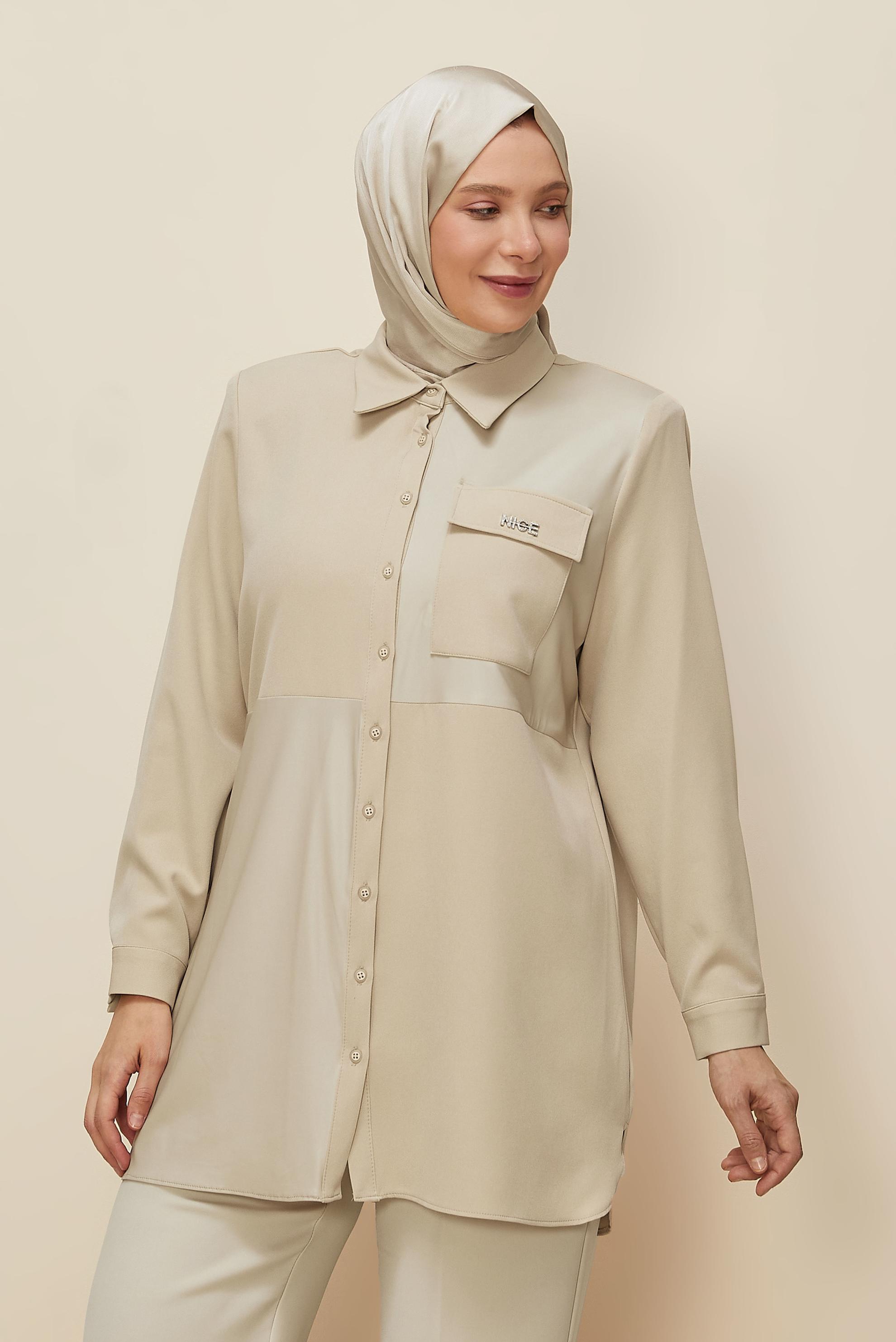 Vêtements hijab BEIGE TUNIQUE COL CHEMISE 20864