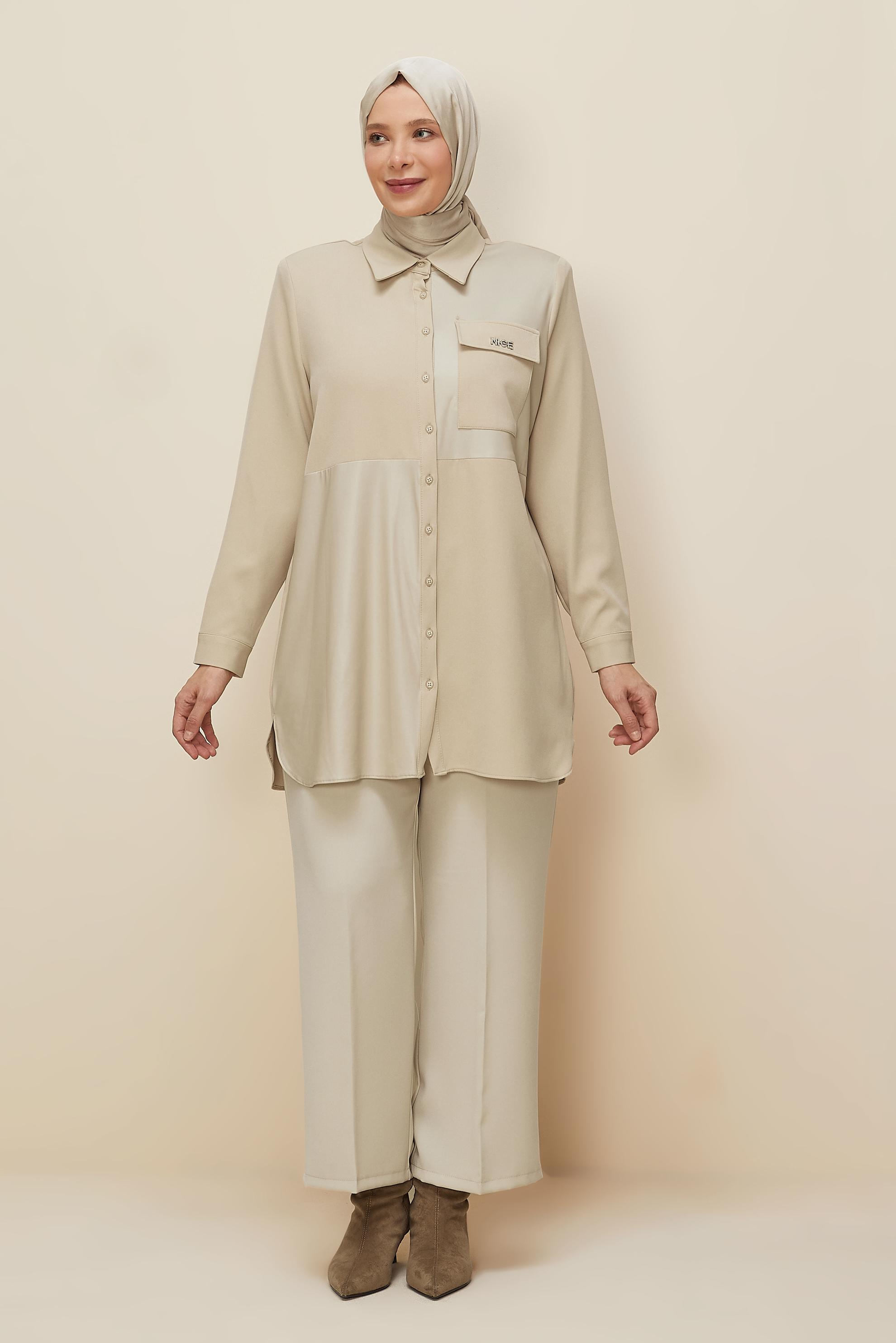 Vêtements hijab BEIGE TUNIQUE COL CHEMISE 20864