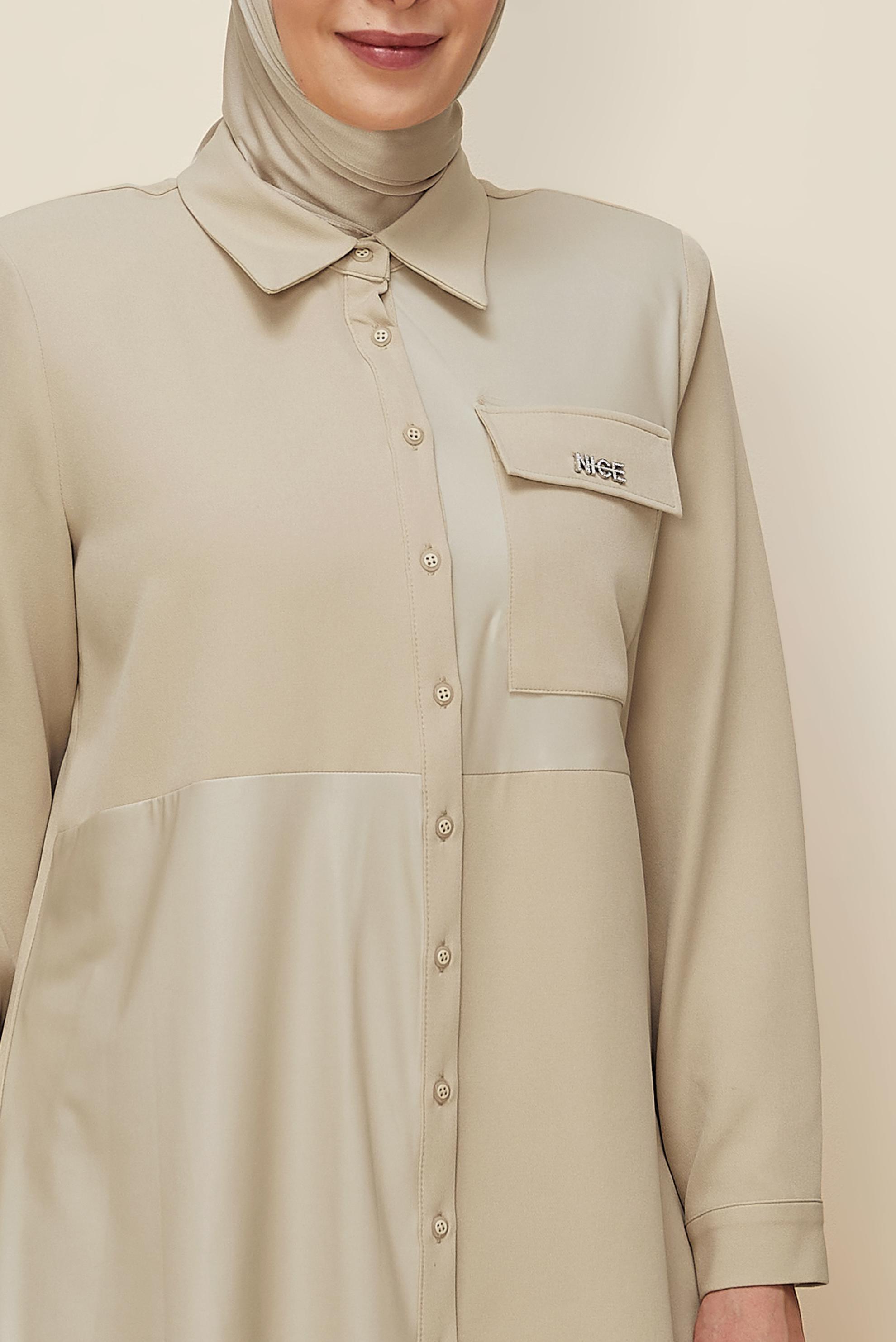 Vêtements hijab BEIGE TUNIQUE COL CHEMISE 20864