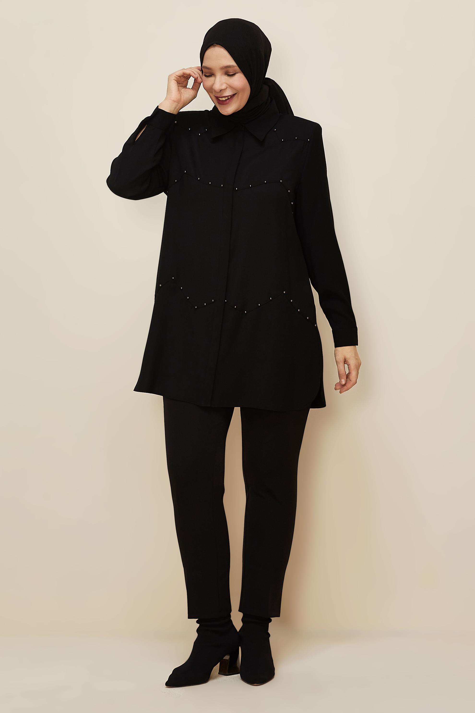 Vêtements hijab NOIR TUNIQUE COL CHEMISE 20865