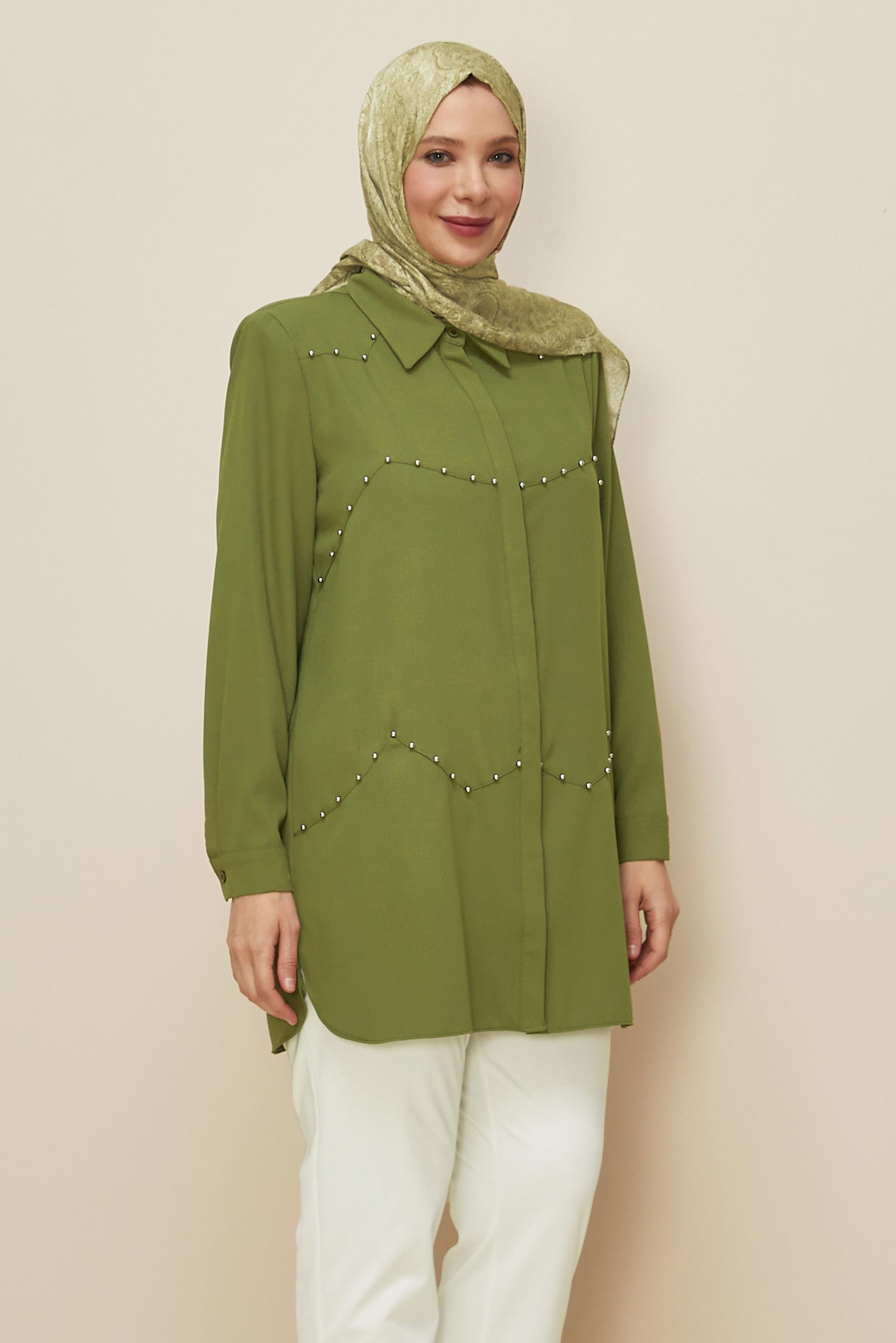 Vêtements hijab KAKI TUNIQUE COL CHEMISE 20865