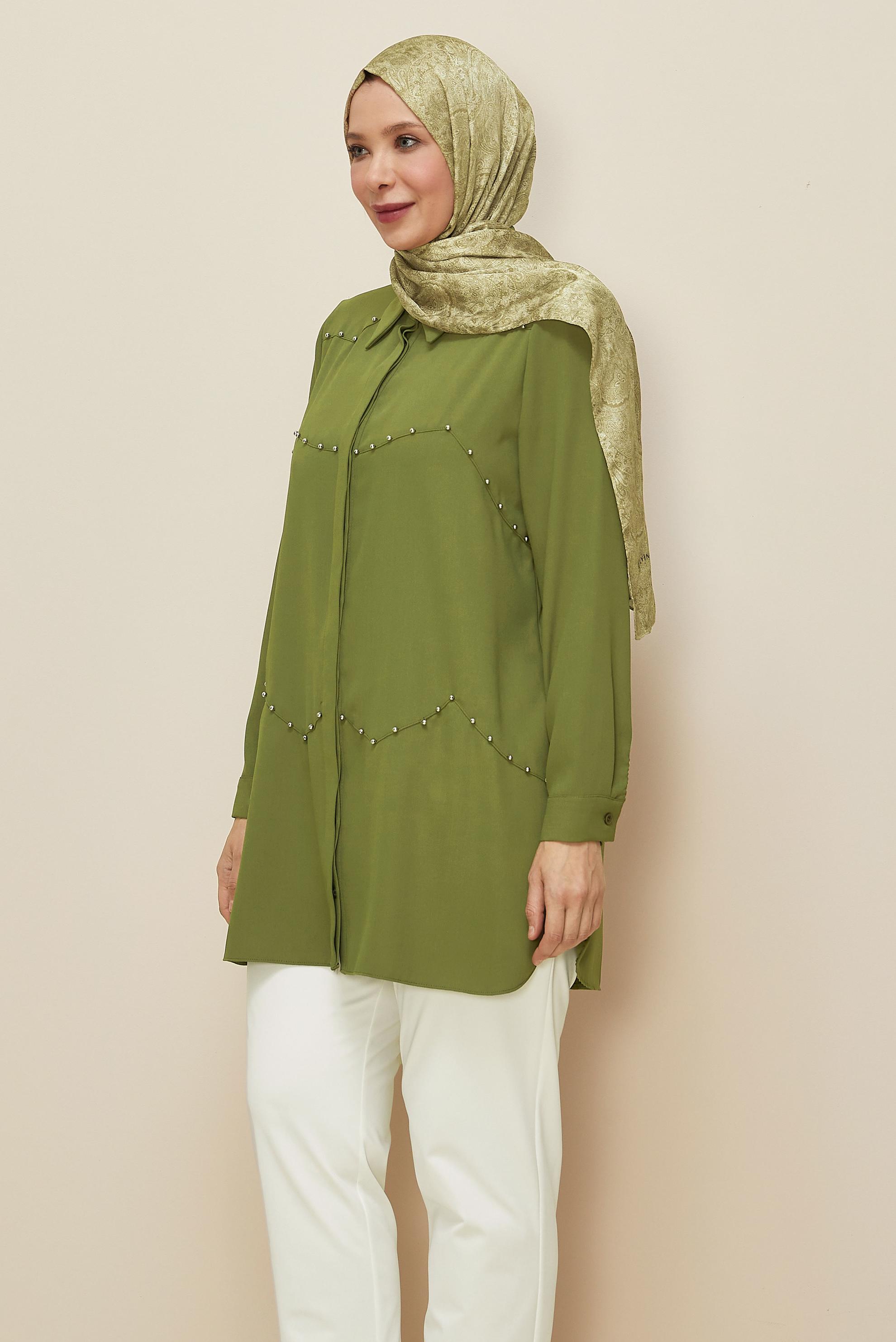 Vêtements hijab KAKI TUNIQUE COL CHEMISE 20865