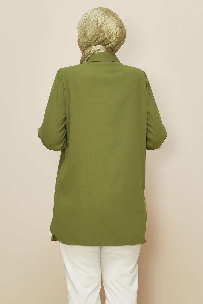 Vêtements hijab KAKI TUNIQUE COL CHEMISE 20865 - ALVİNA