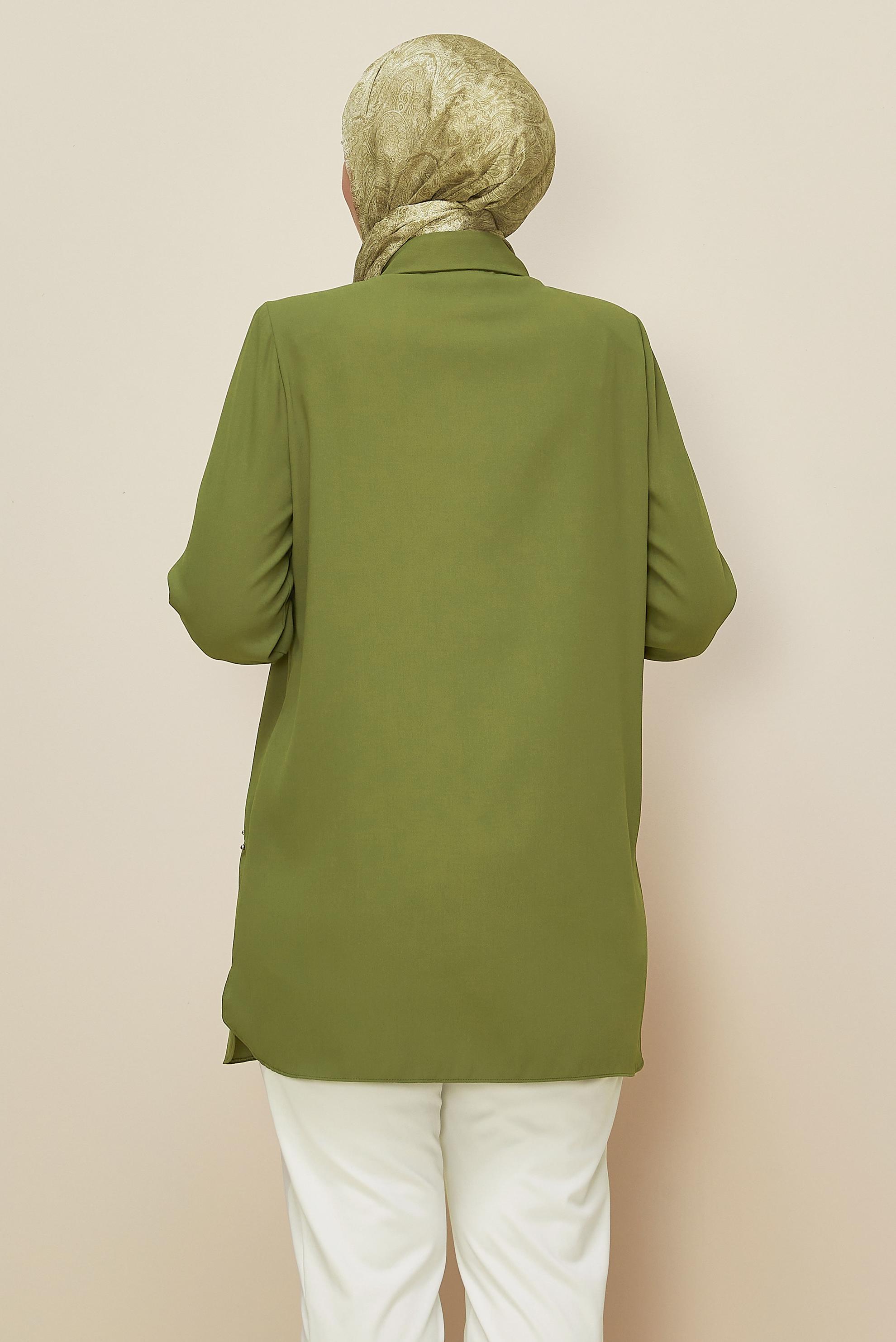 Vêtements hijab KAKI TUNIQUE COL CHEMISE 20865