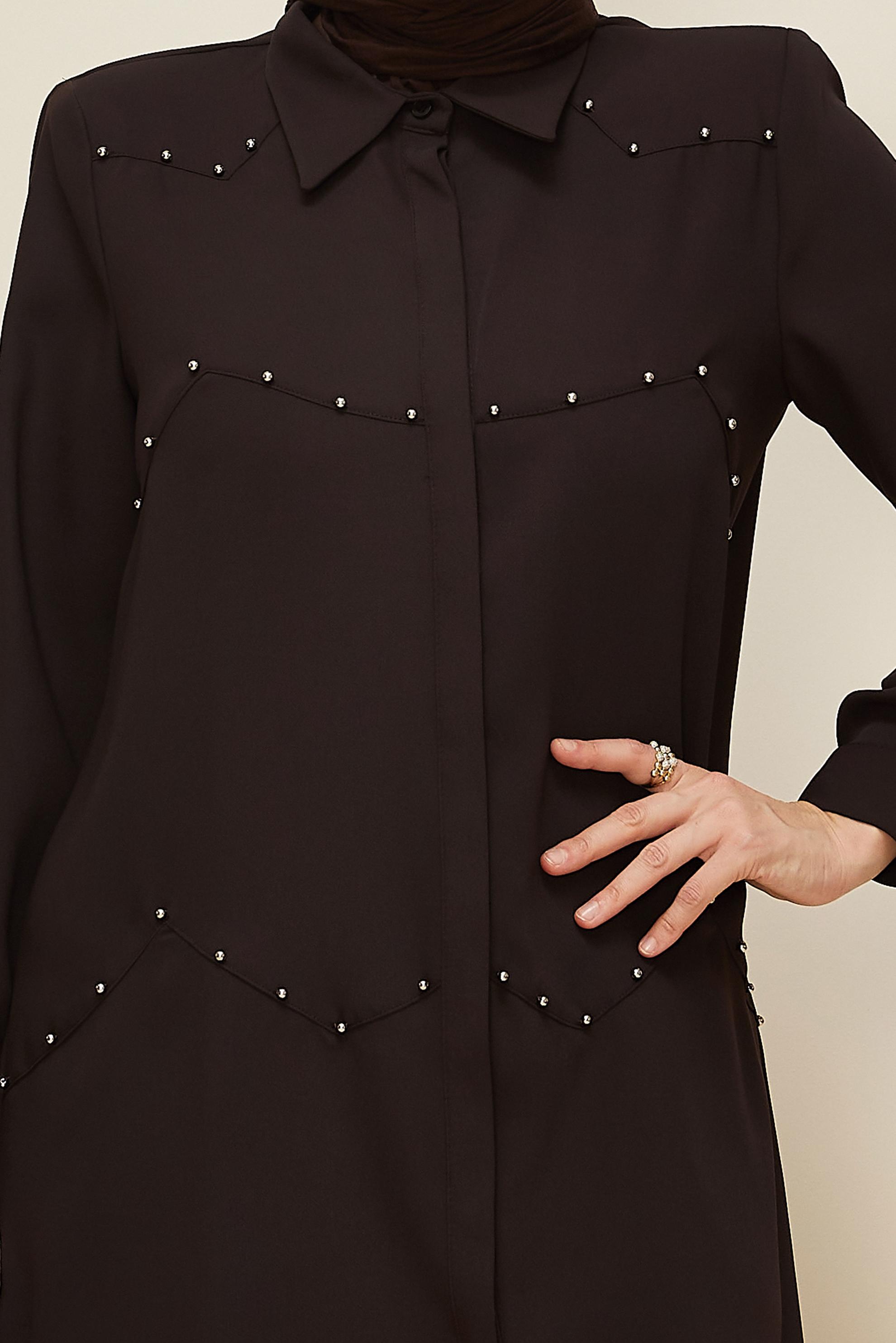 Vêtements hijab BRUN TUNIQUE COL CHEMISE 20865