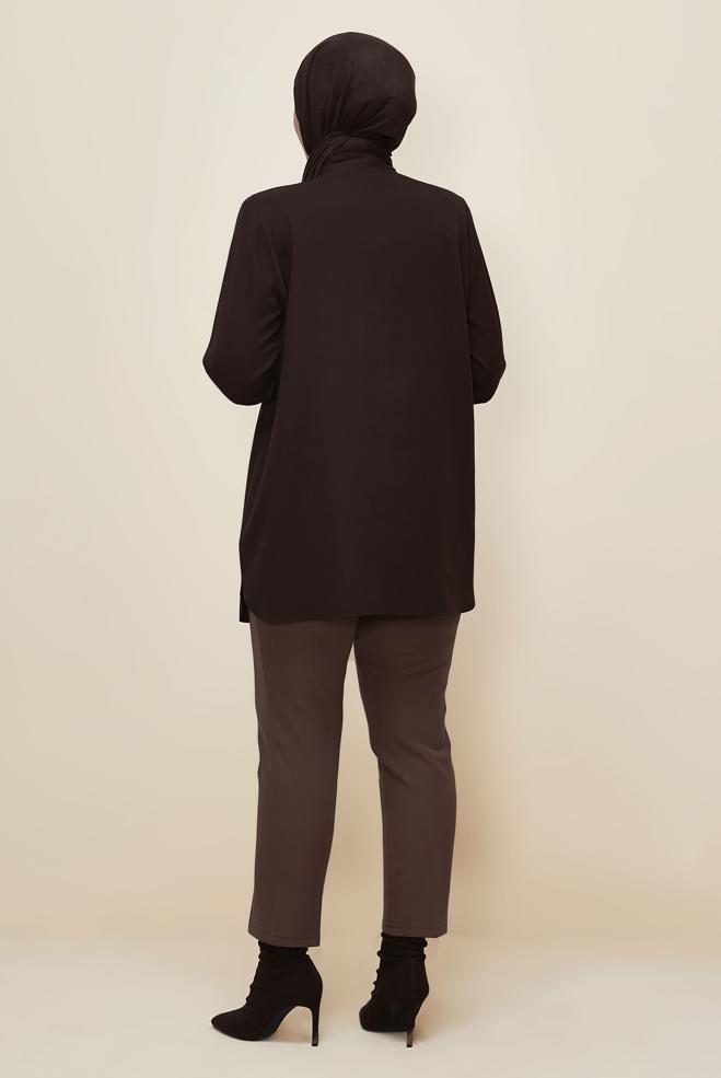 Vêtements hijab BRUN TUNIQUE COL CHEMISE 20865 - ALVİNA