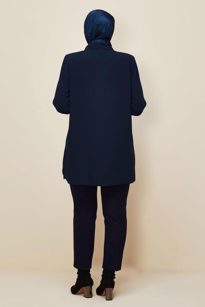 Vêtements hijab BLEU MARINE TUNIQUE COL CHEMISE 20865 - ALVİNA