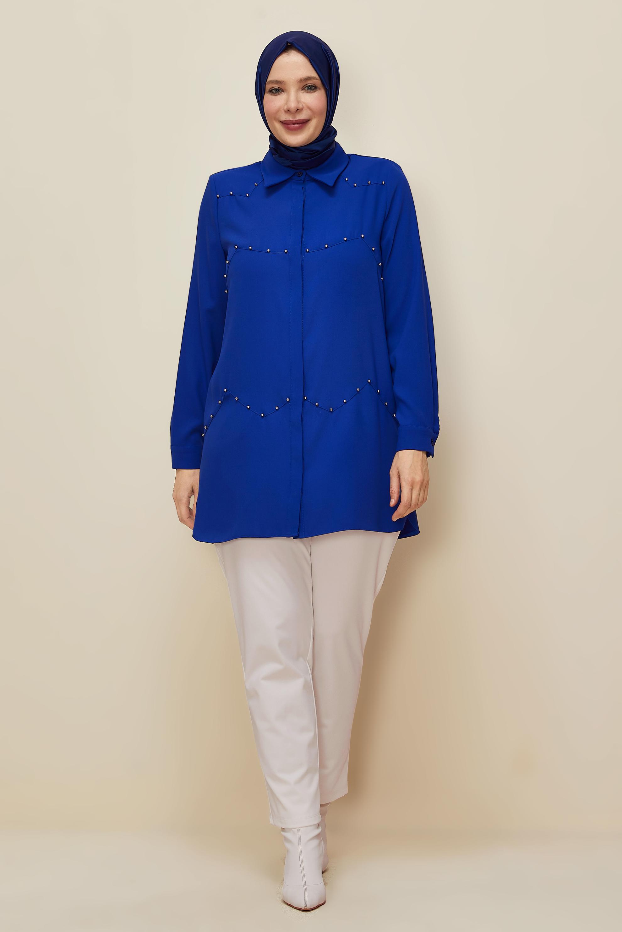 Vêtements hijab BLEU MARINE TUNIQUE COL CHEMISE 20865