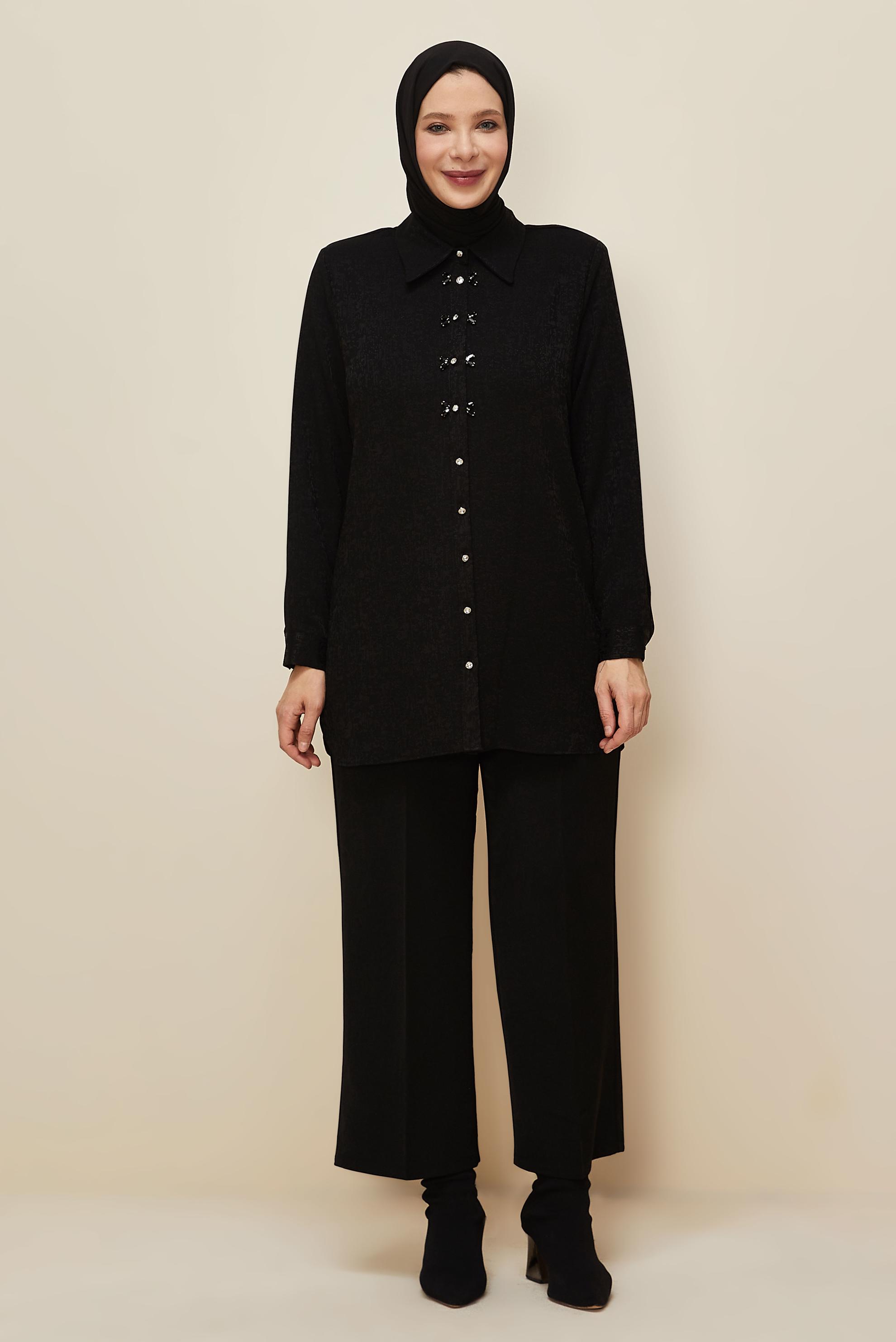 Vêtements hijab NOIR TUNIQUE JACQUARD 20866