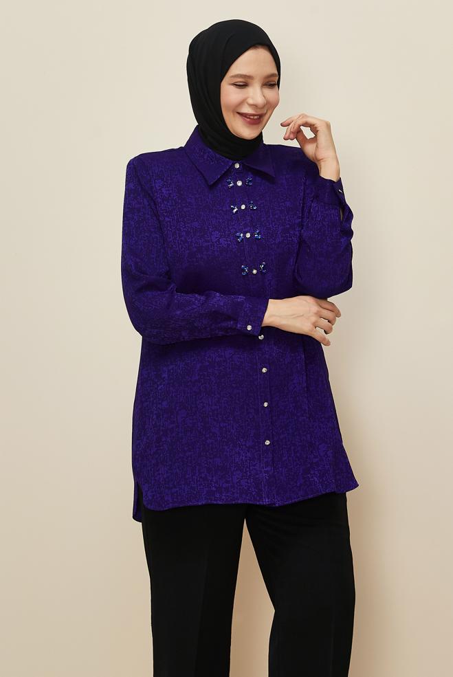 Vêtements hijab POURPRE TUNIQUE JACQUARD 20866 - ALVİNA