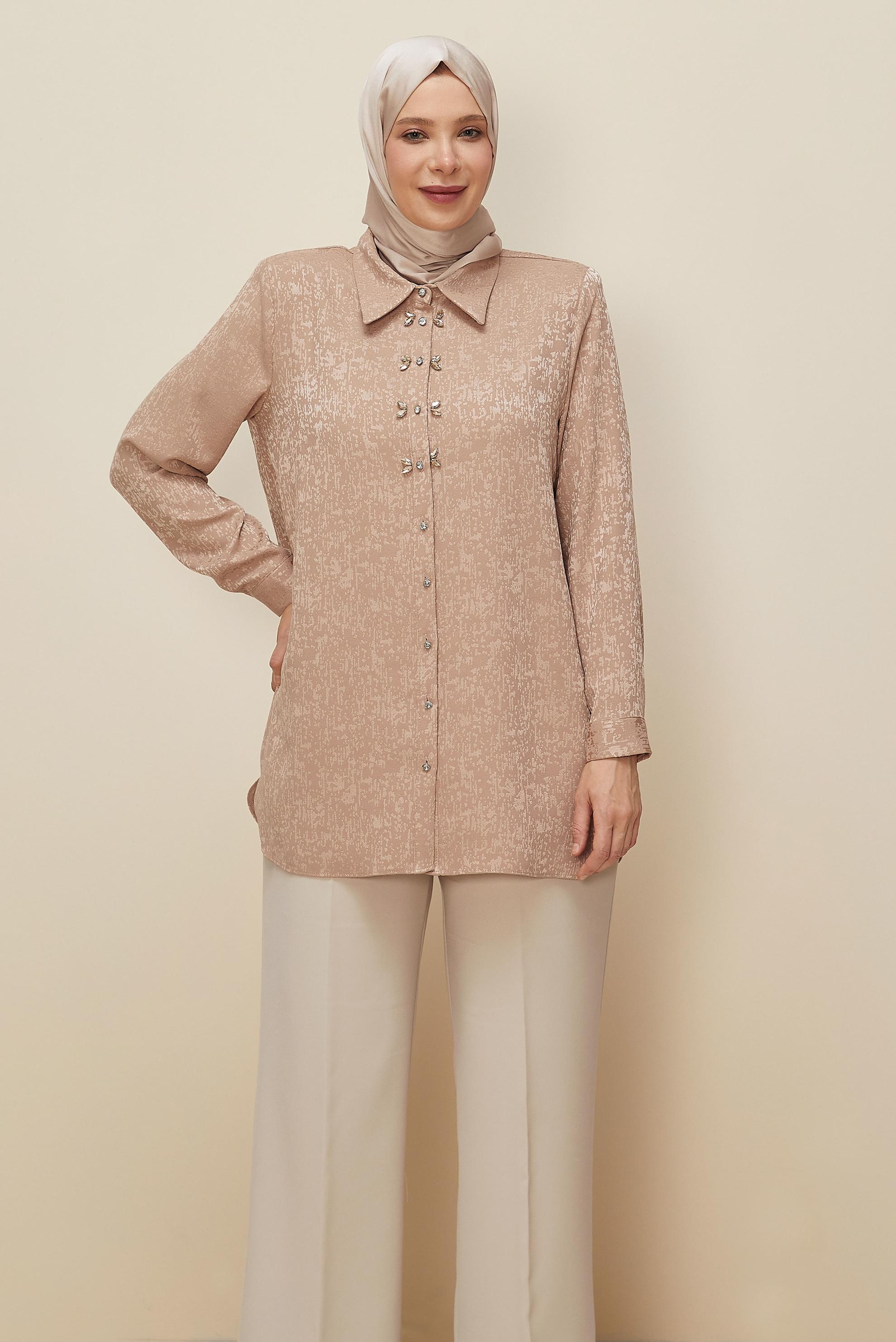 Vêtements hijab BEIGE TUNIQUE JACQUARD 20866