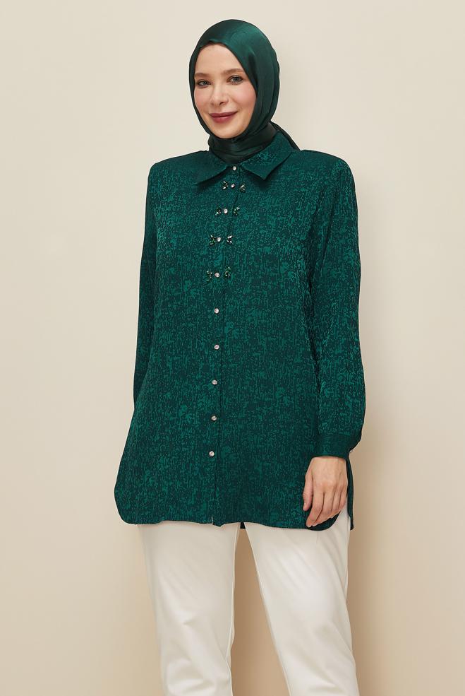 Vêtements hijab VERT TUNIQUE JACQUARD 20866 - ALVİNA