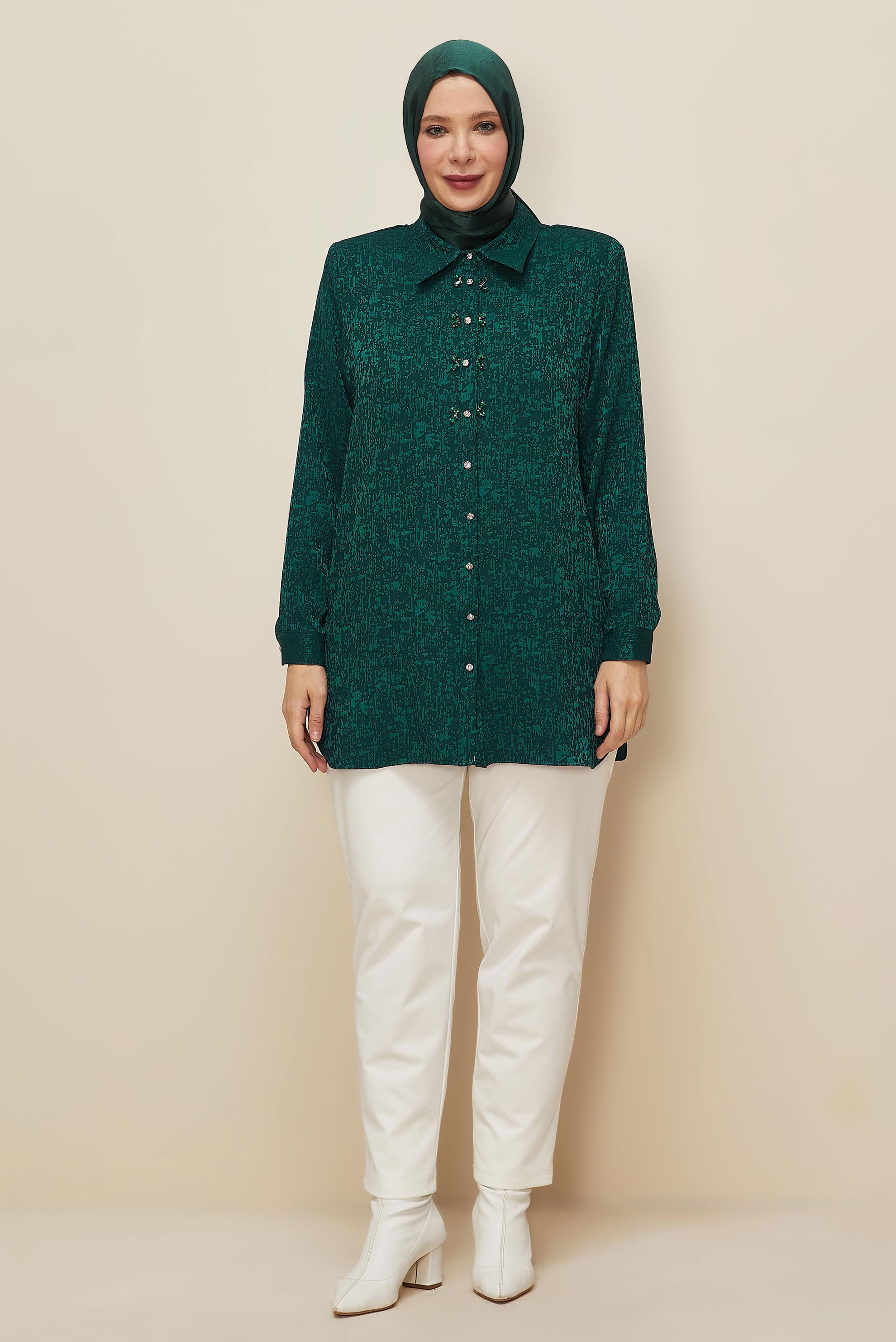 Vêtements hijab VERT TUNIQUE JACQUARD 20866