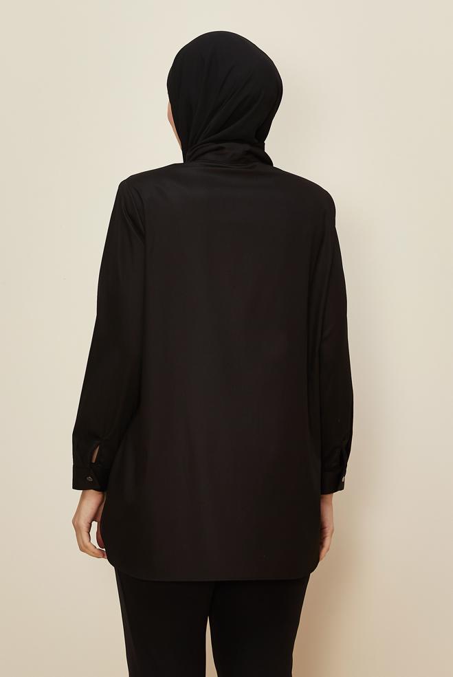 Vêtements hijab NOIR TUNIQUE BRODÉE DE GEMMES 20867 - ALVİNA