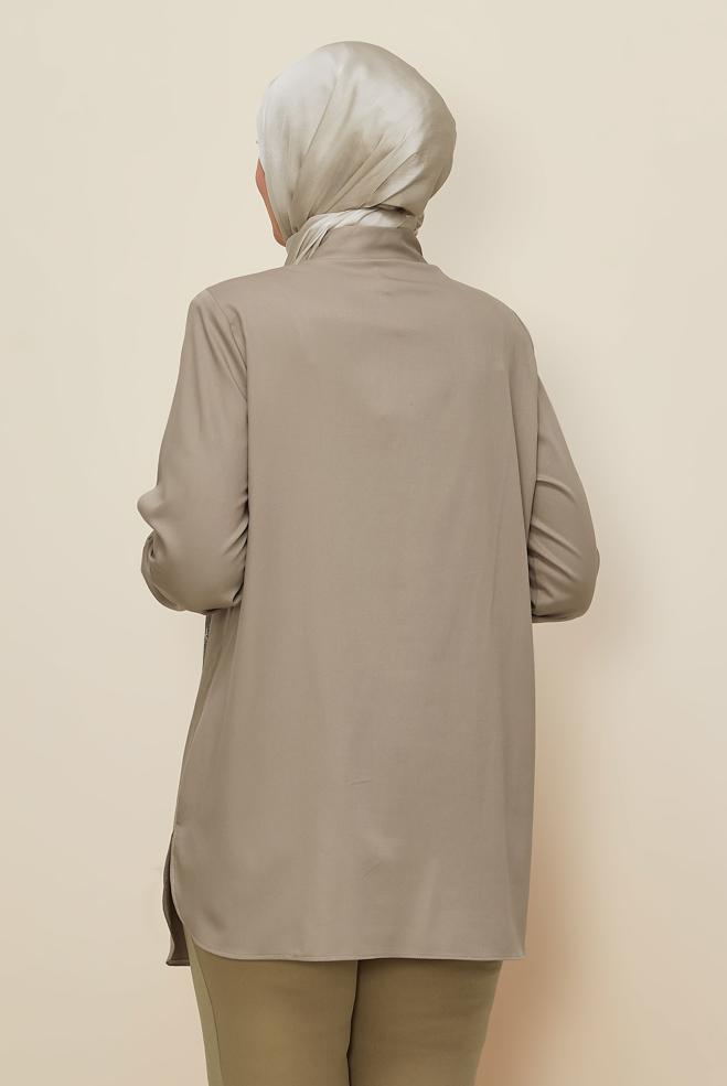 Vêtements hijab BEIGE TUNIQUE BRODÉE DE GEMMES 20867 - ALVİNA