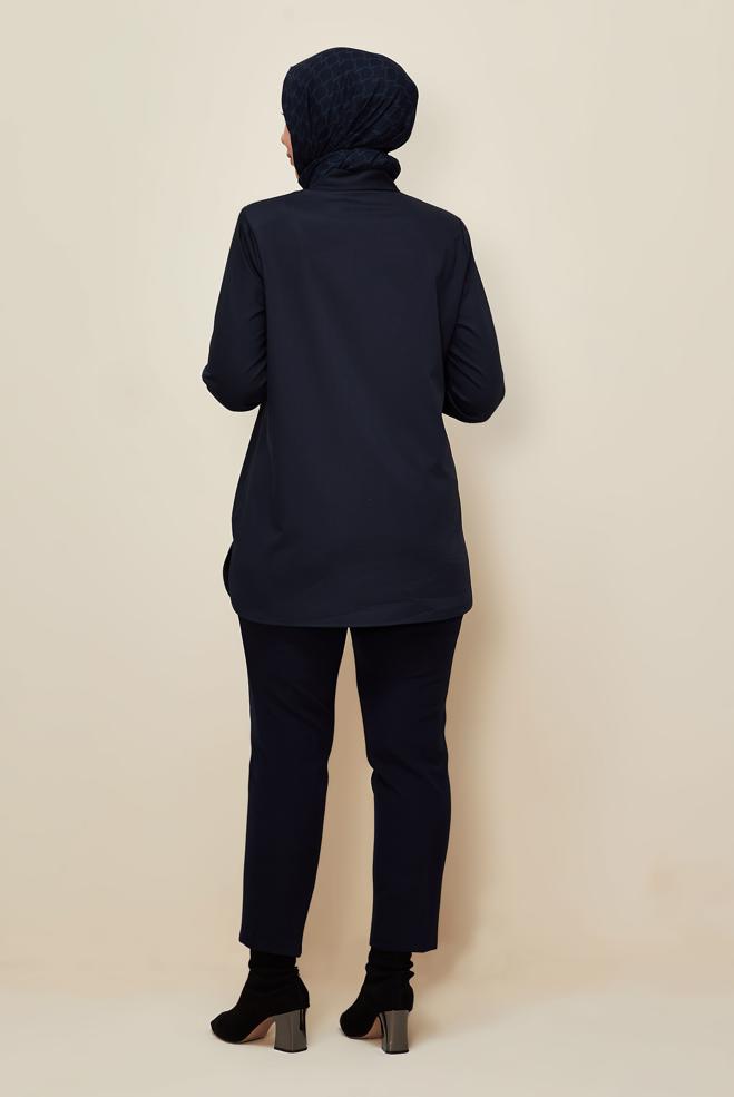 Vêtements hijab BLEU MARINE TUNIQUE BRODÉE DE GEMMES 20867 - ALVİNA