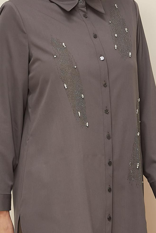 Vêtements hijab VISON TUNIQUE BRODÉE DE GEMMES 20867 - ALVİNA