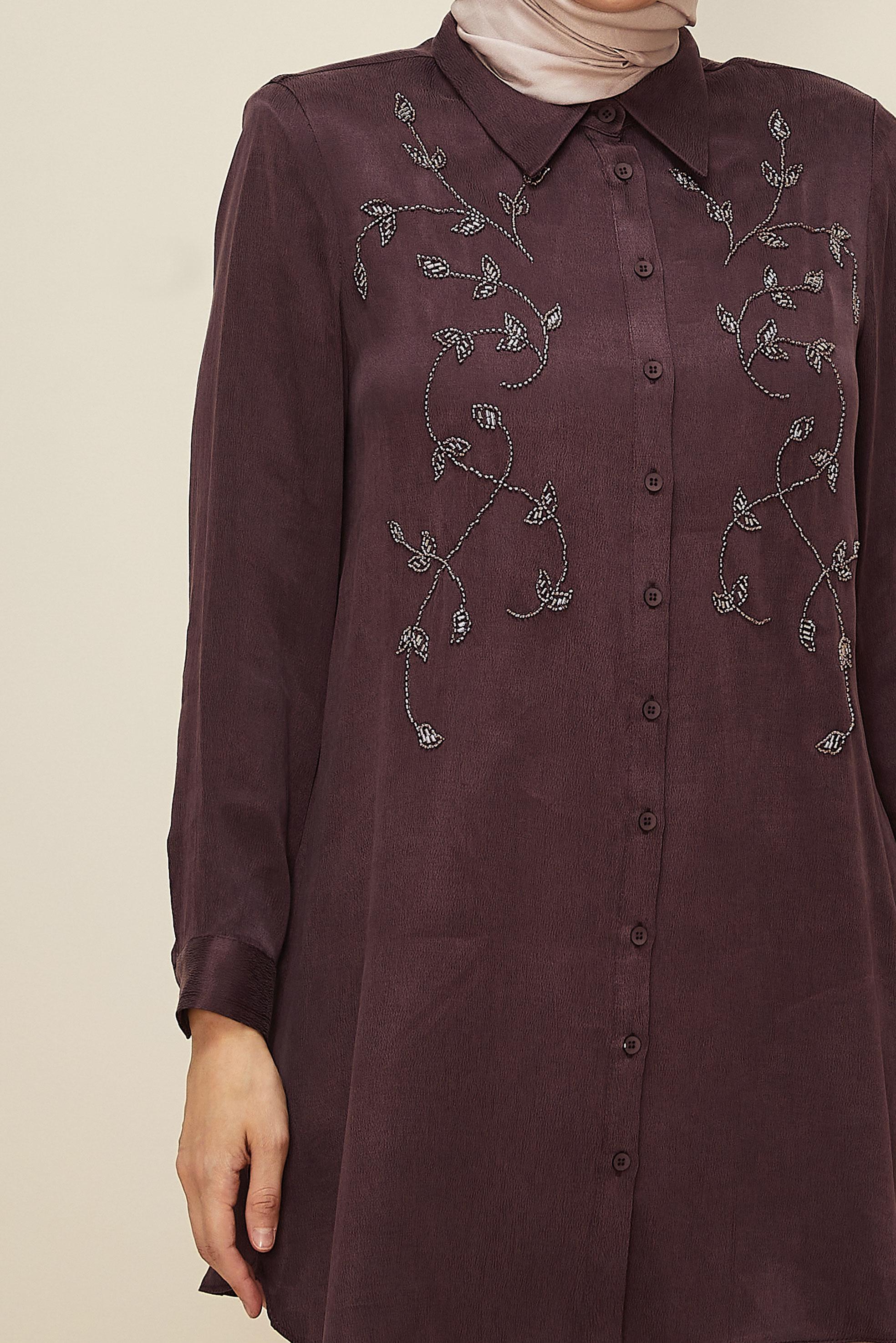 Vêtements hijab ROUGE BORDEAUX TUNIQUE BRODÉE DE PERLES 20875