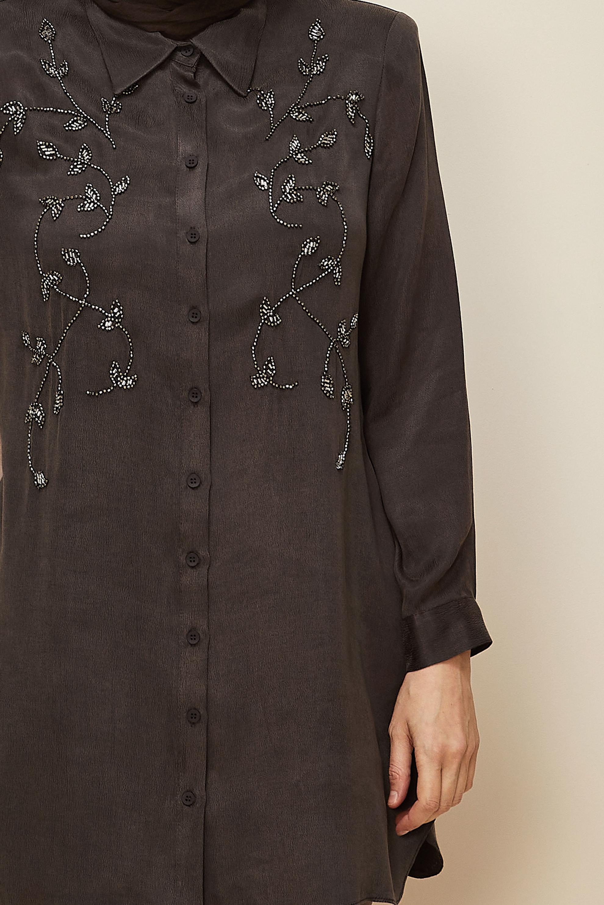 Vêtements hijab BRUN TUNIQUE BRODÉE DE PERLES 20875