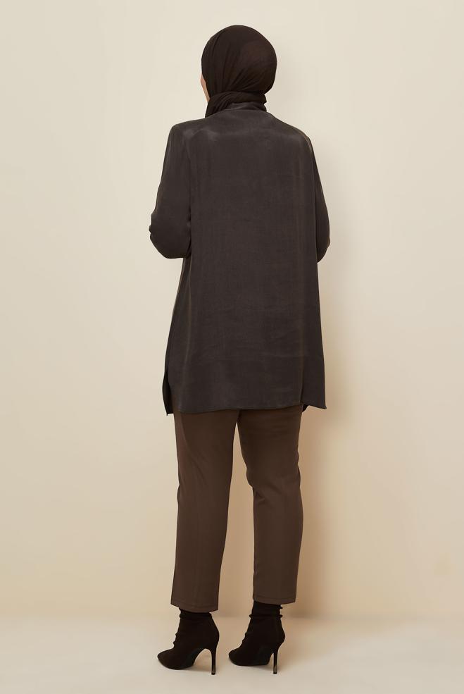 Vêtements hijab BRUN TUNIQUE BRODÉE DE PERLES 20875 - ALVİNA