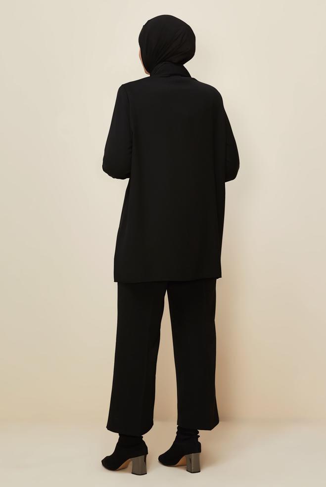 Vêtements hijab NOIR TUNIQUE BRODÉE DE PERLES 20876 - ALVİNA