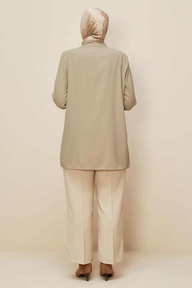 Vêtements hijab BEIGE TUNIQUE BRODÉE DE PERLES 20876 - ALVİNA