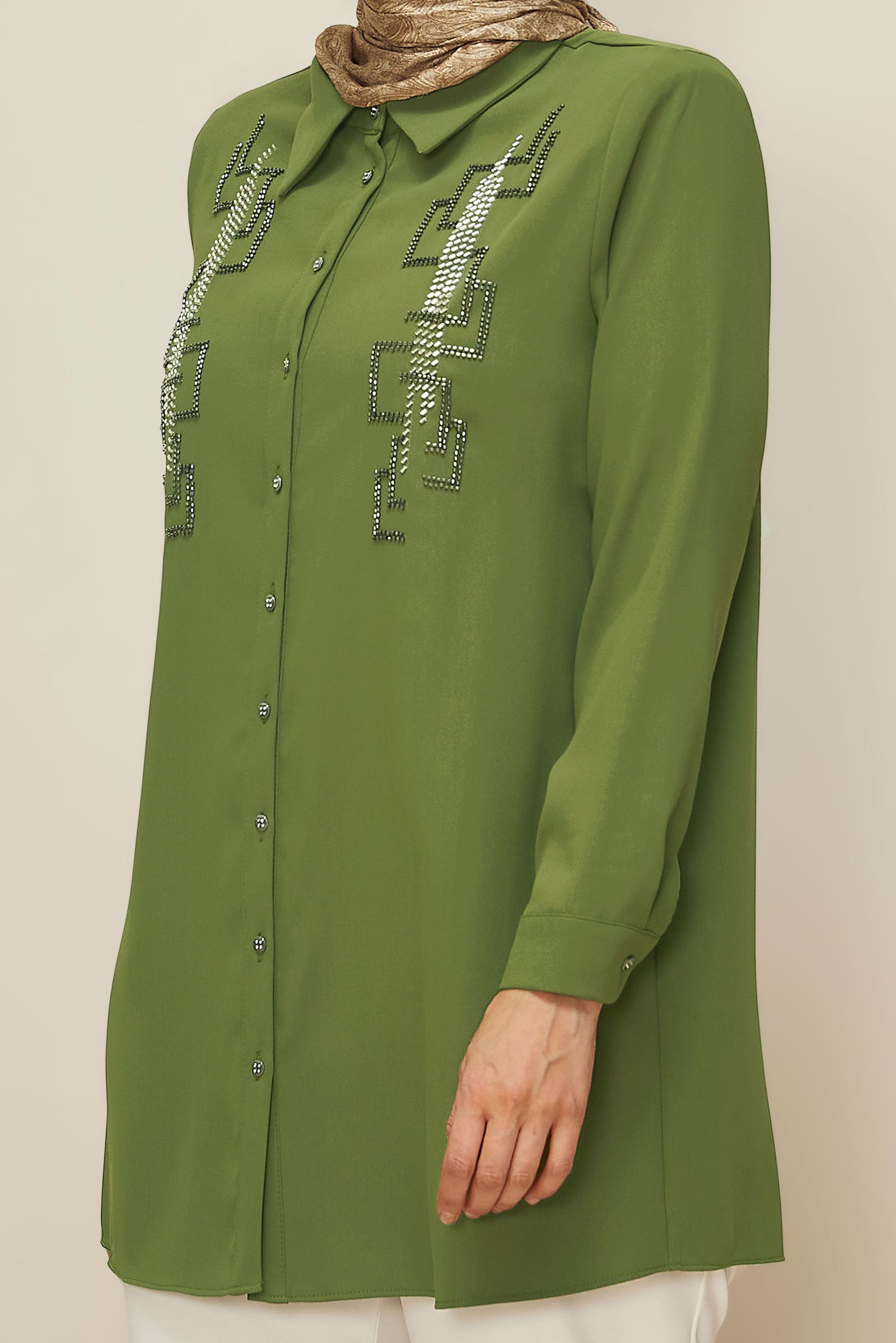 Vêtements hijab KAKI TUNIQUE BRODÉE DE PERLES 20876