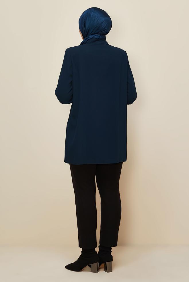 Vêtements hijab BLEU MARINE TUNIQUE BRODÉE DE PERLES 20876 - ALVİNA