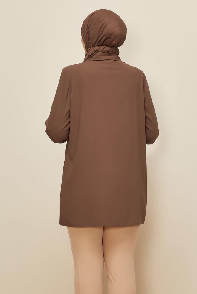 Vêtements hijab BRUN TUNIQUE BRODÉE DE PERLES 20876 - ALVİNA