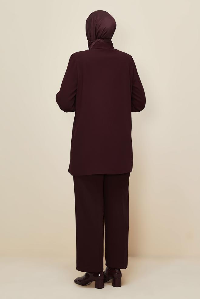 Vêtements hijab ROUGE BORDEAUX TUNIQUE BRODÉE DE PERLES 20876 - ALVİNA