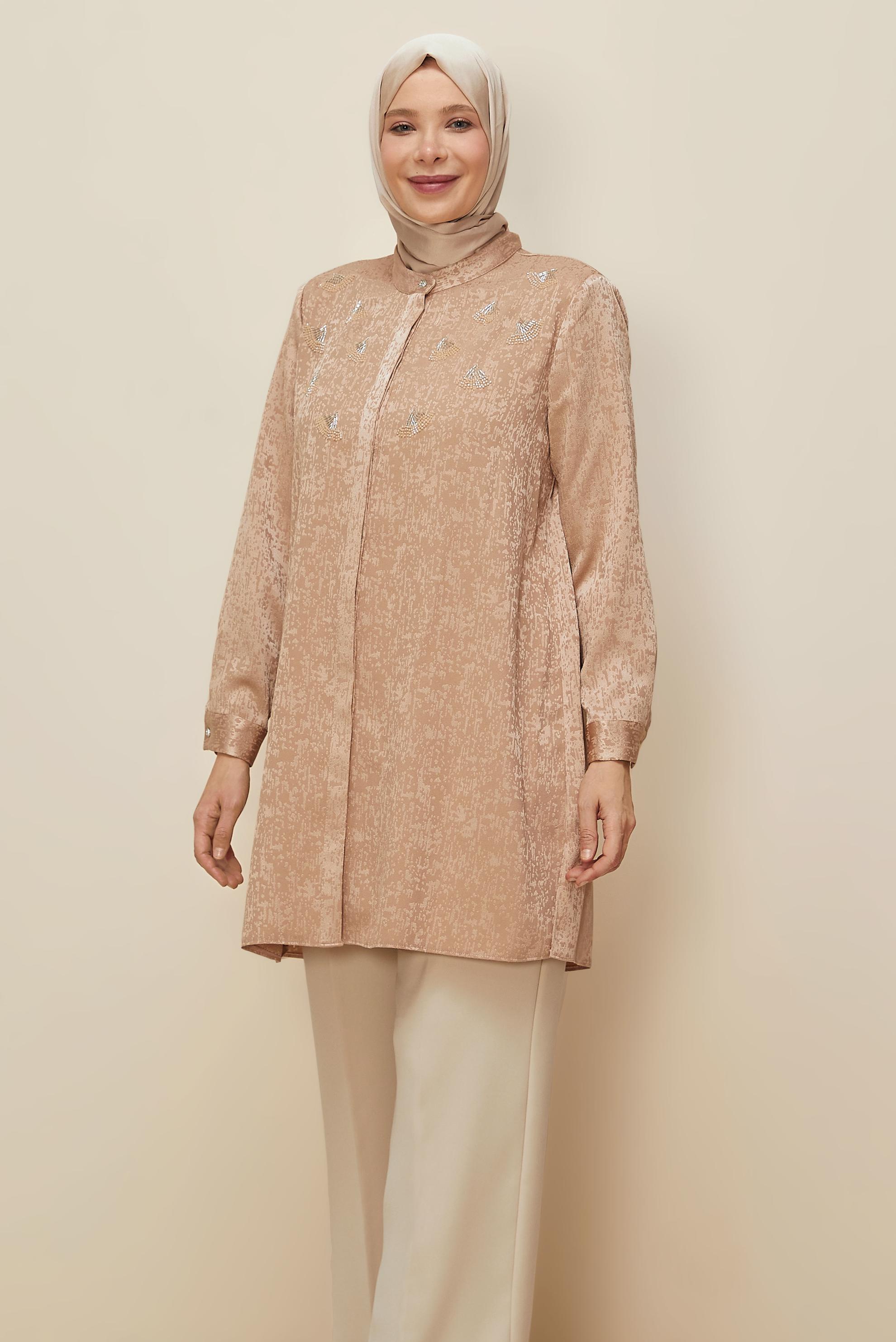 Tesettür giyim BEJ JAKAR TUNİK 20878