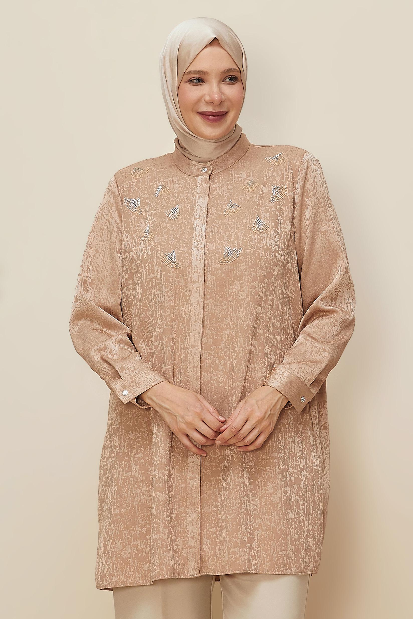 Tesettür giyim BEJ JAKAR TUNİK 20878