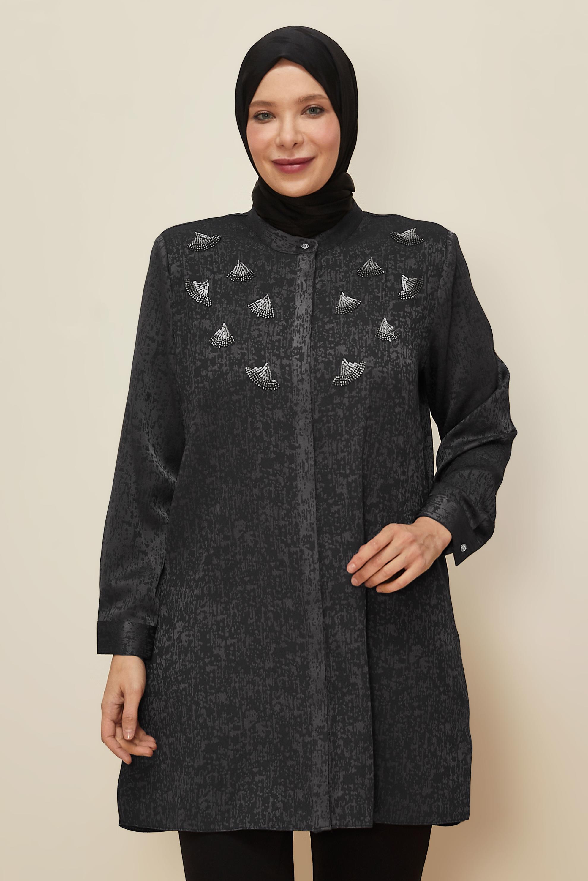 Tesettür giyim GRİ JAKAR TUNİK 20878