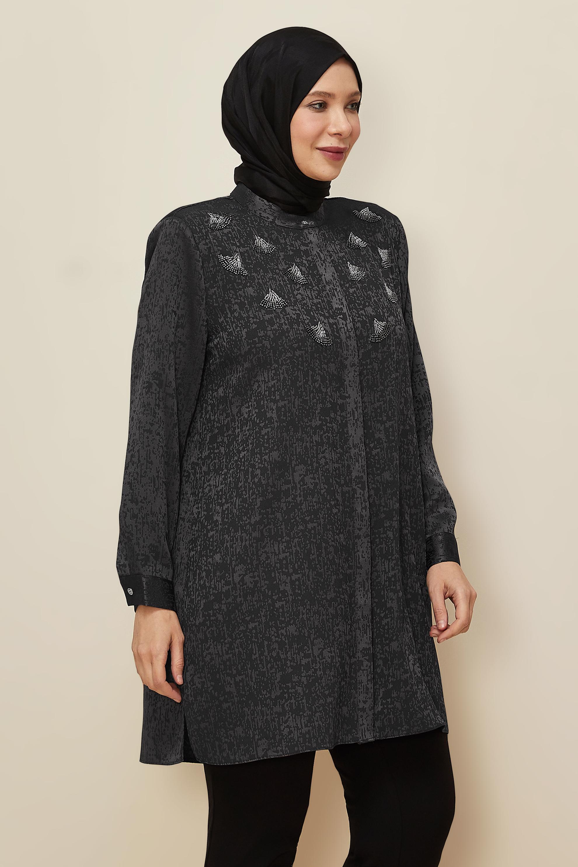 Tesettür giyim GRİ JAKAR TUNİK 20878