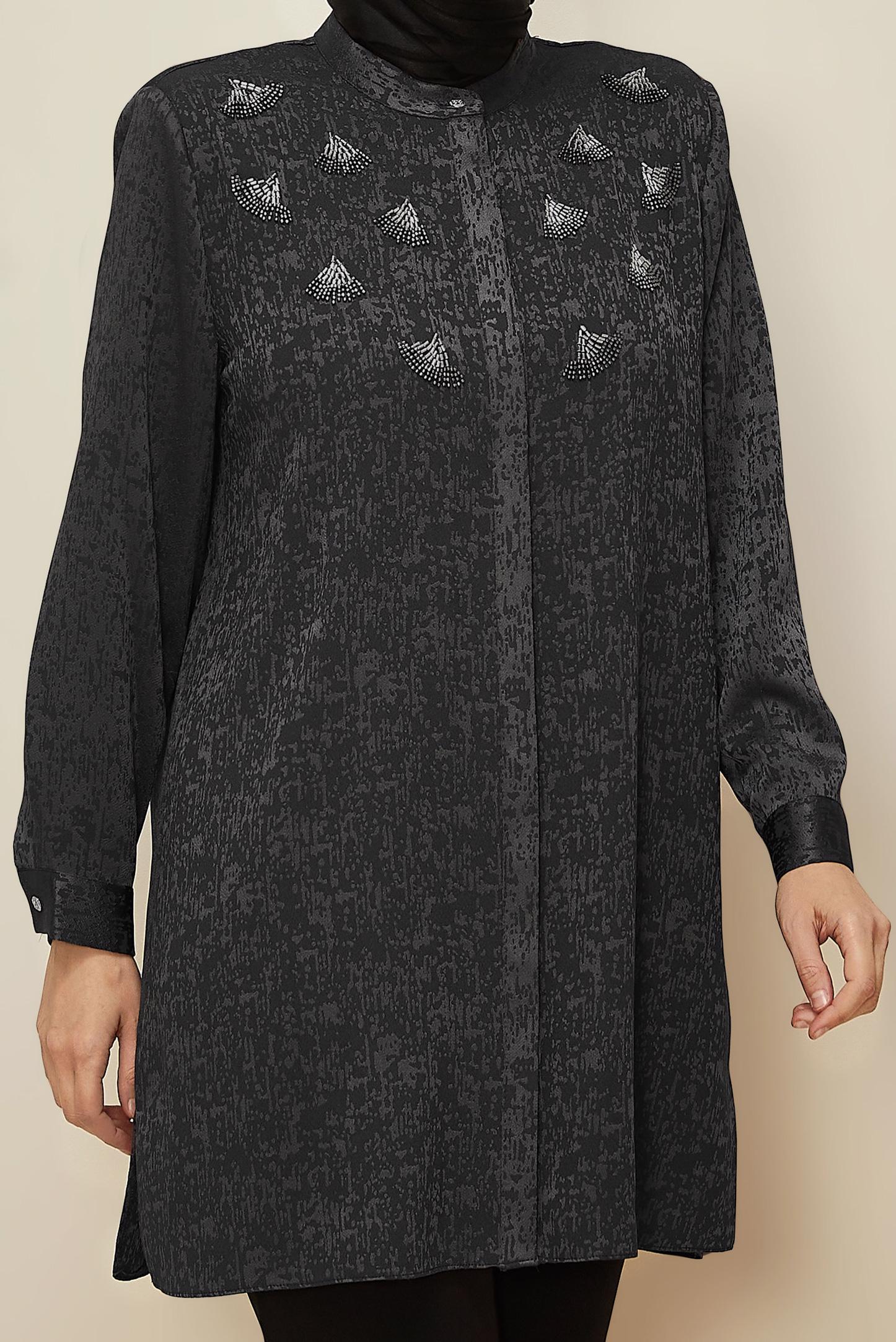 Tesettür giyim GRİ JAKAR TUNİK 20878