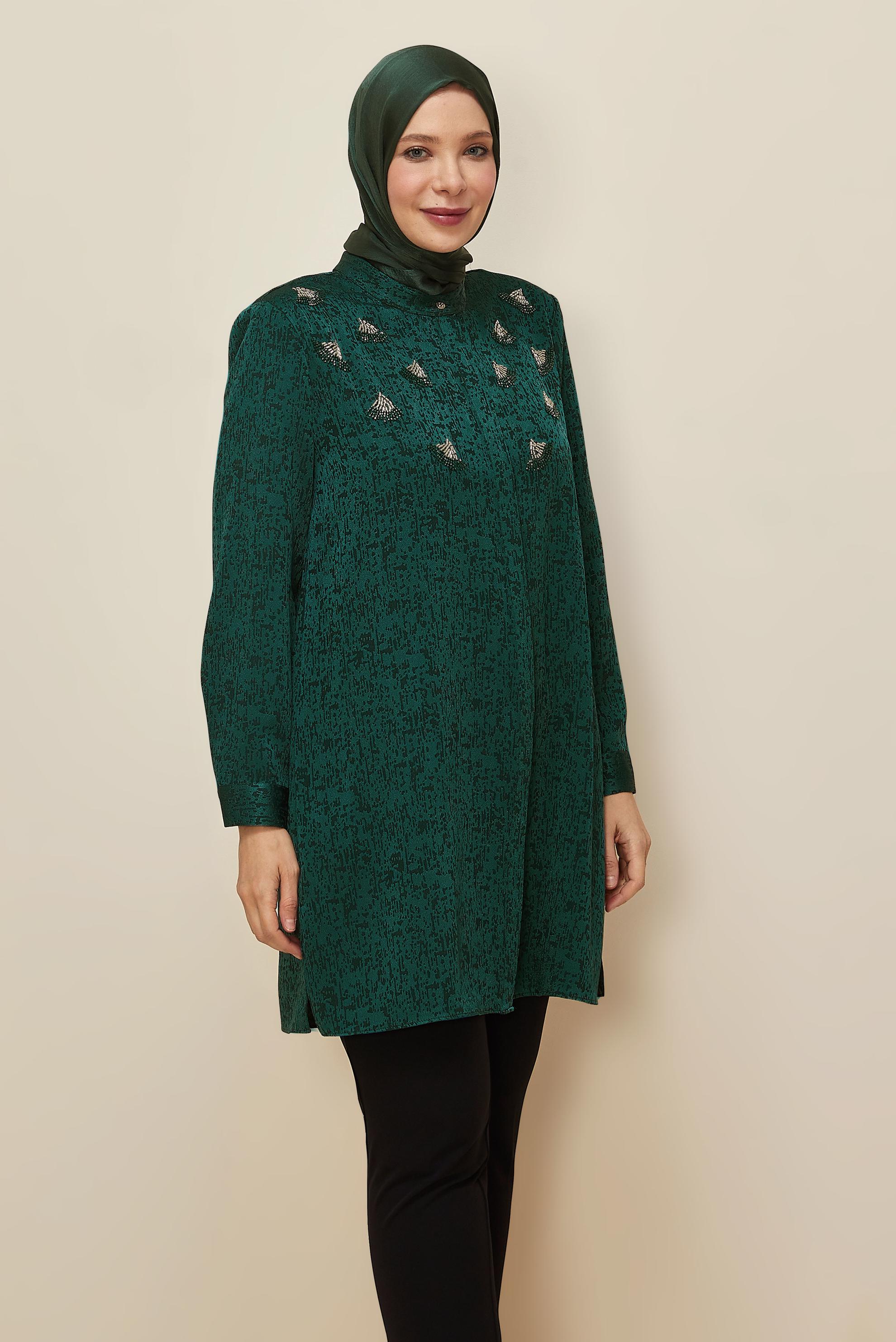 Tesettür giyim YEŞİL JAKAR TUNİK 20878