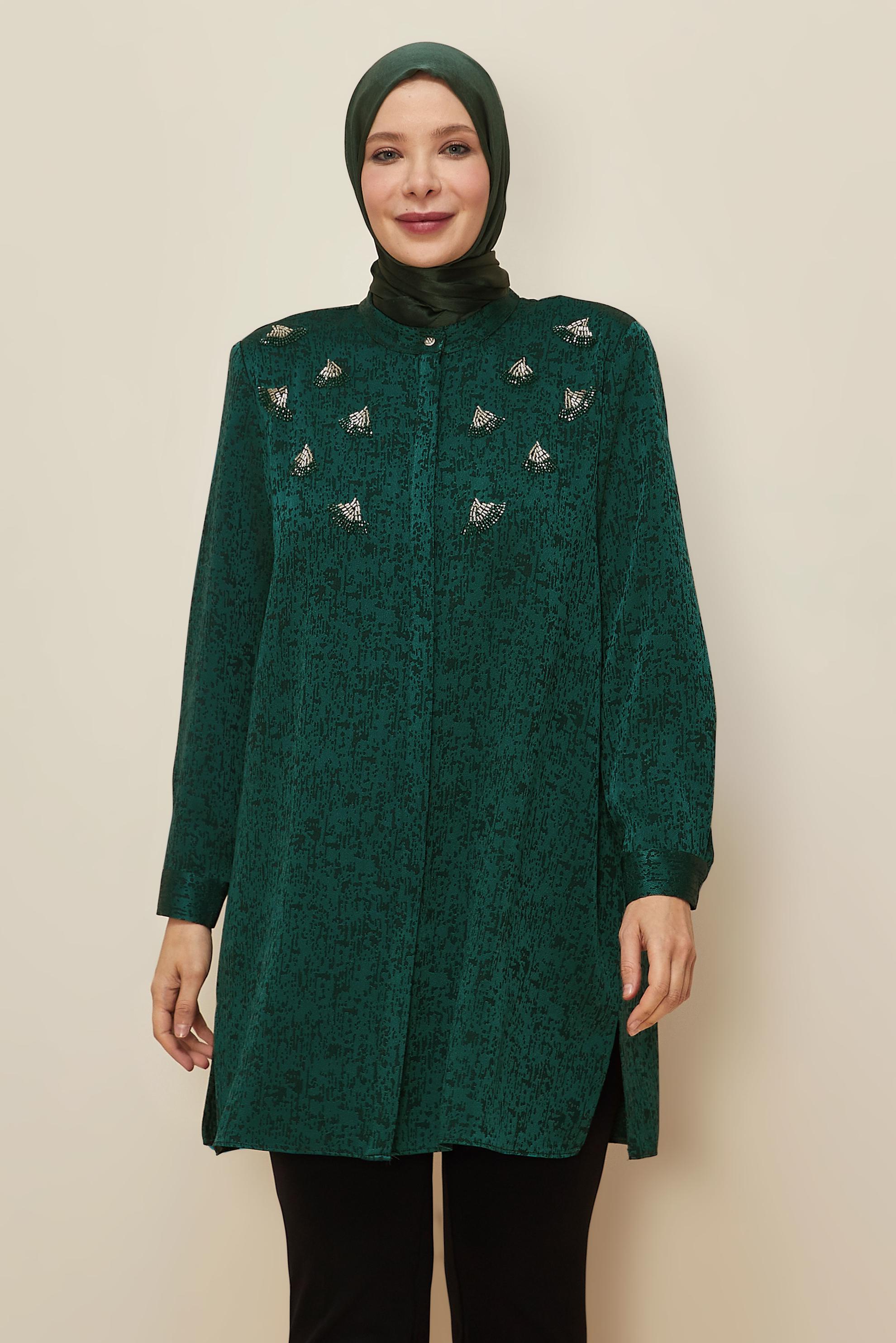 Tesettür giyim YEŞİL JAKAR TUNİK 20878