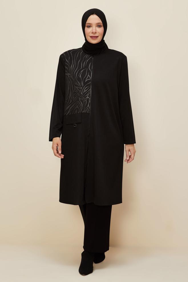 Vêtements hijab NOIR TUNIQUE DÉTAILLÉE ZIPPÉE 20879 - ALVİNA