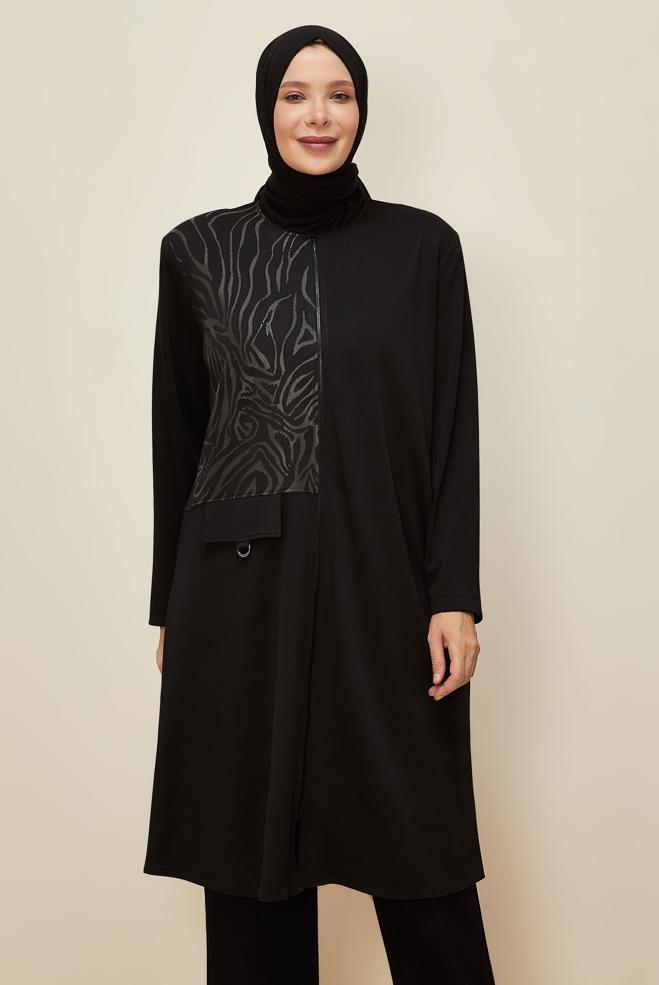 Vêtements hijab NOIR TUNIQUE DÉTAILLÉE ZIPPÉE 20879 - ALVİNA