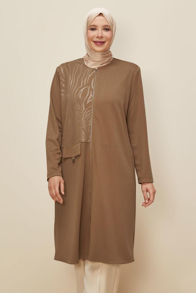 Vêtements hijab BRUN TUNIQUE DÉTAILLÉE ZIPPÉE 20879 - ALVİNA