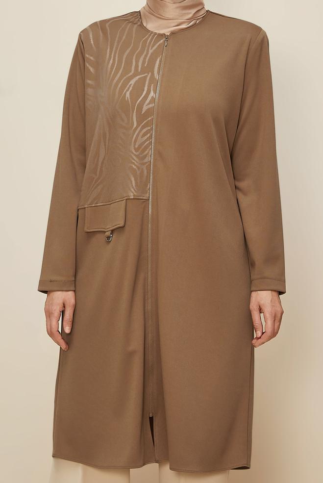 Vêtements hijab BRUN TUNIQUE DÉTAILLÉE ZIPPÉE 20879 - ALVİNA