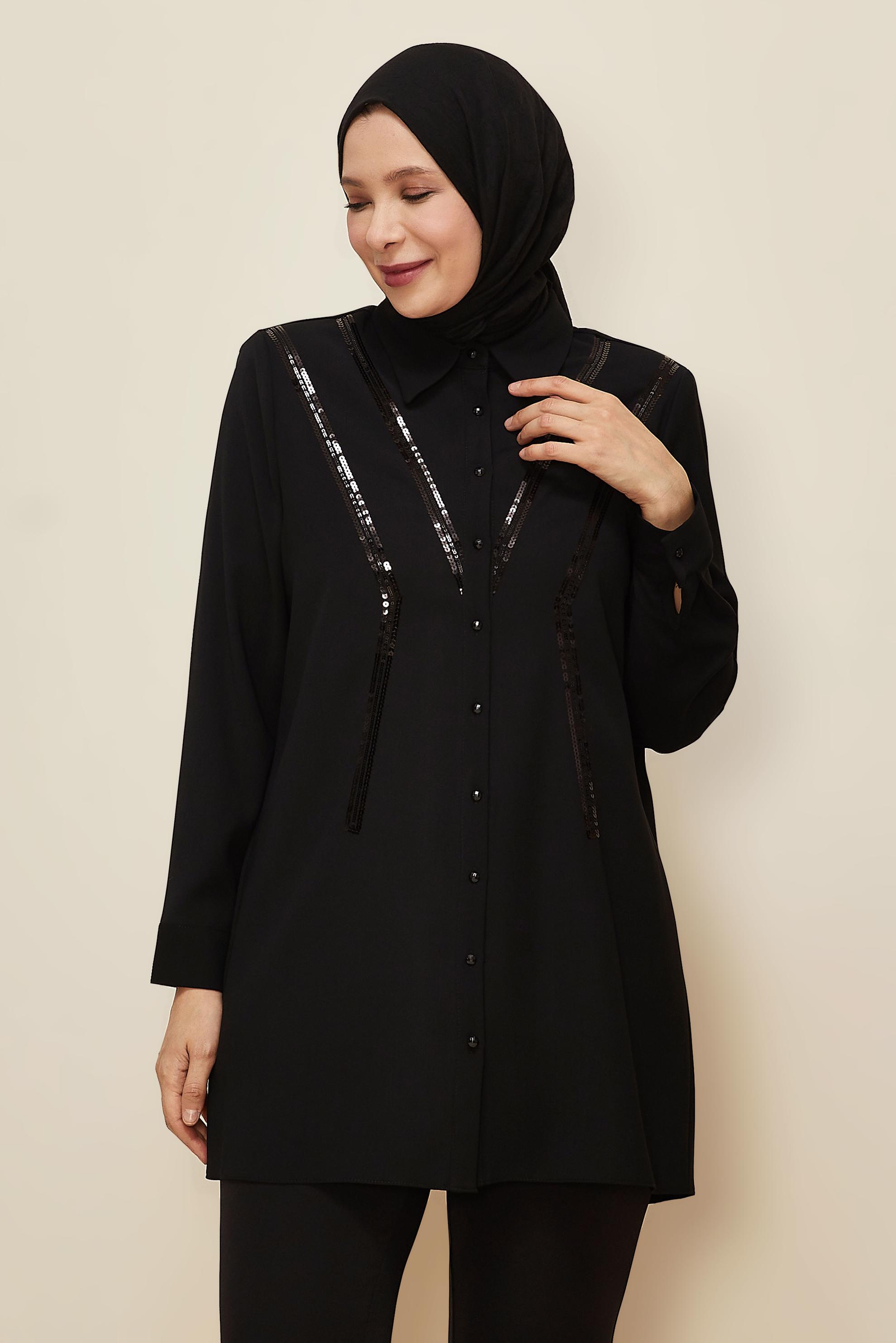 Vêtements hijab NOIR TUNIQUE DÉTAILLÉE À PAILLETTES 20894