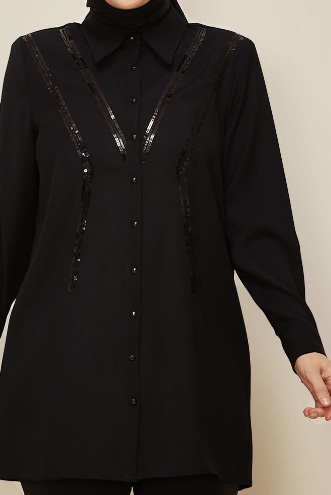 Vêtements hijab NOIR TUNIQUE DÉTAILLÉE À PAILLETTES 20894 - ALVİNA